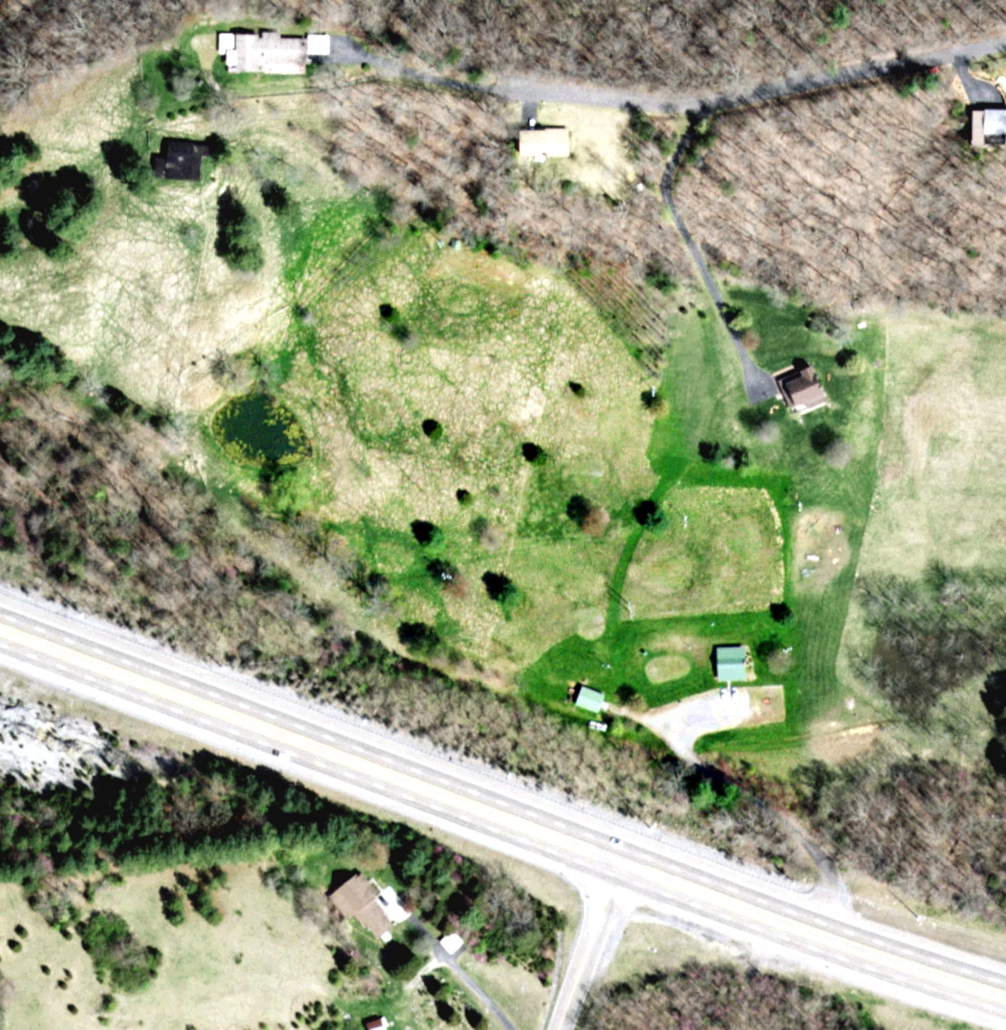 Aerial view of Big Hollow Par III, TN, with its hole routing marked