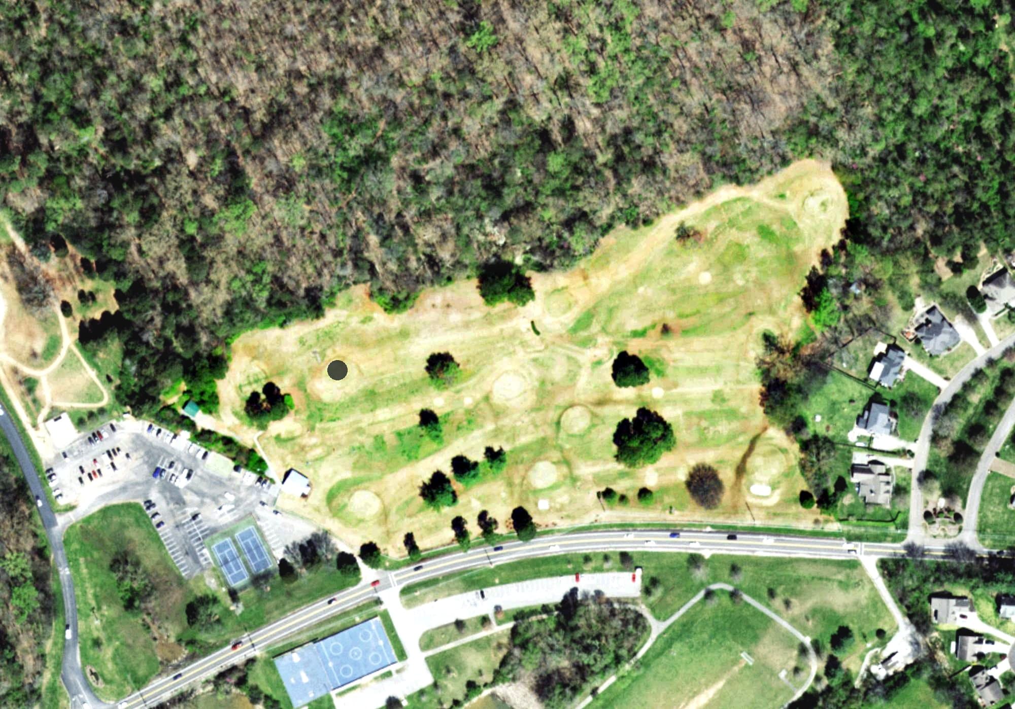 Aerial view of Concord Park Golf Course, TN, with its hole routing marked