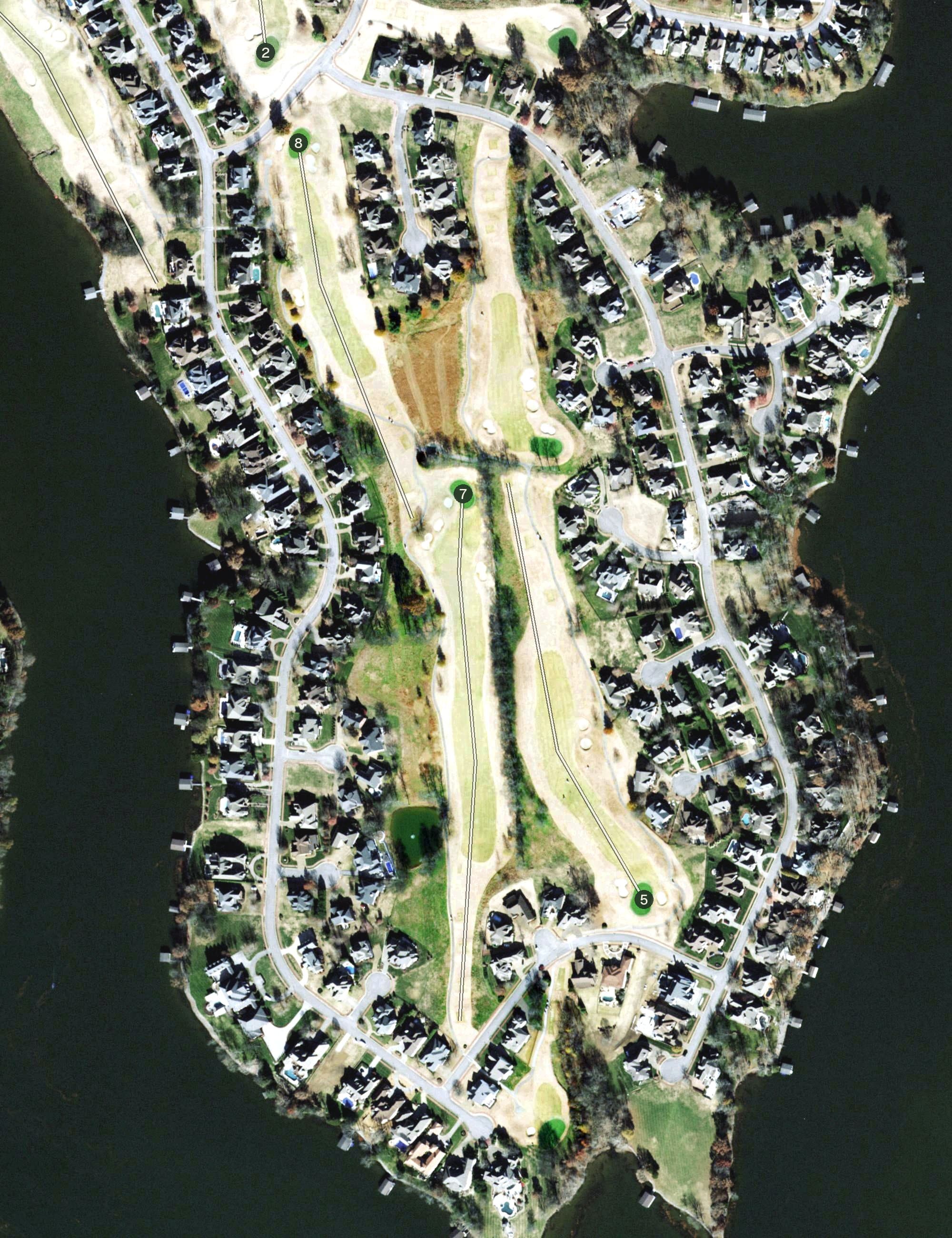 Aerial view of Fairvue, TN, with its hole routing marked