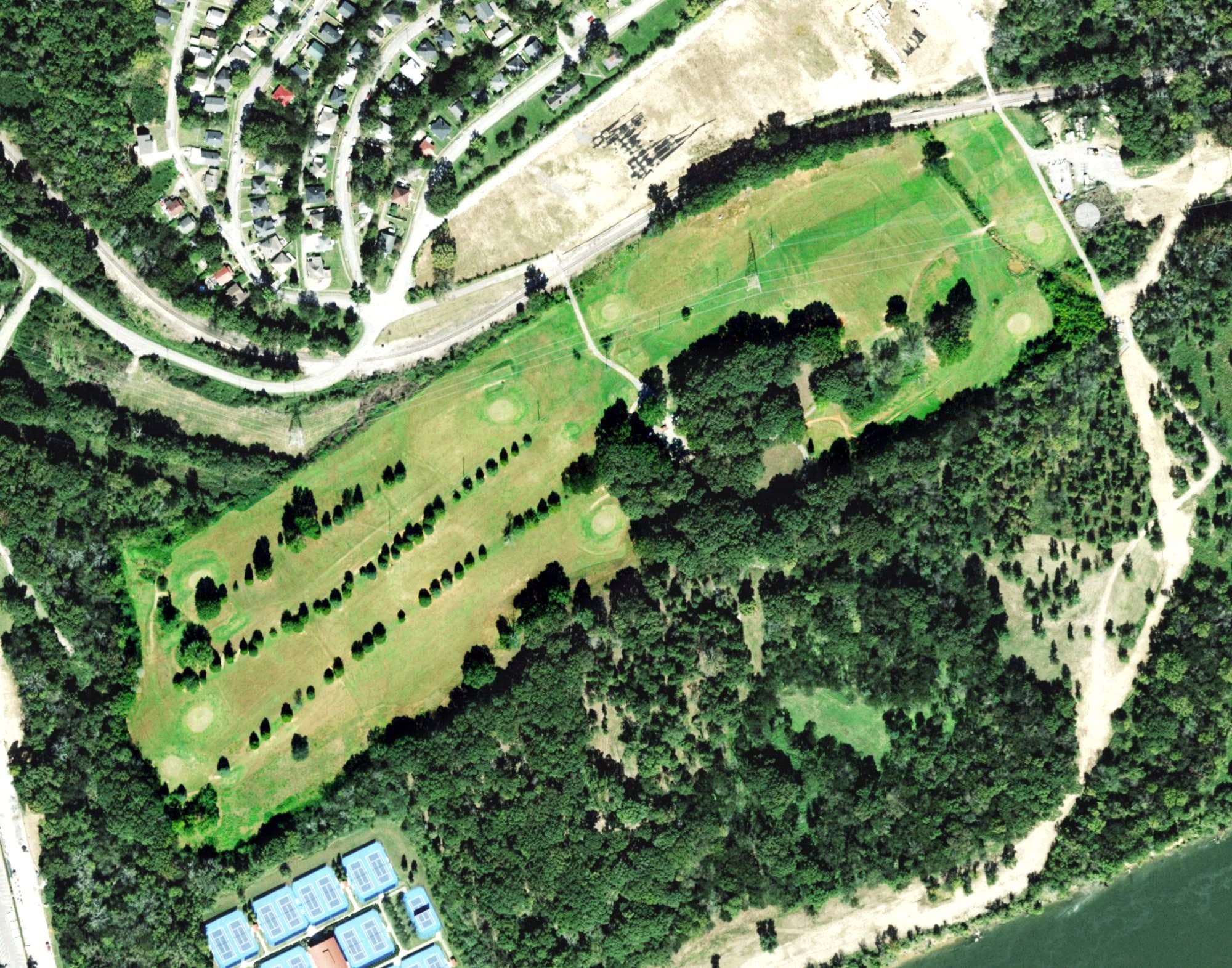 Aerial view of Lupton City Golf Club, TN, with its hole routing marked