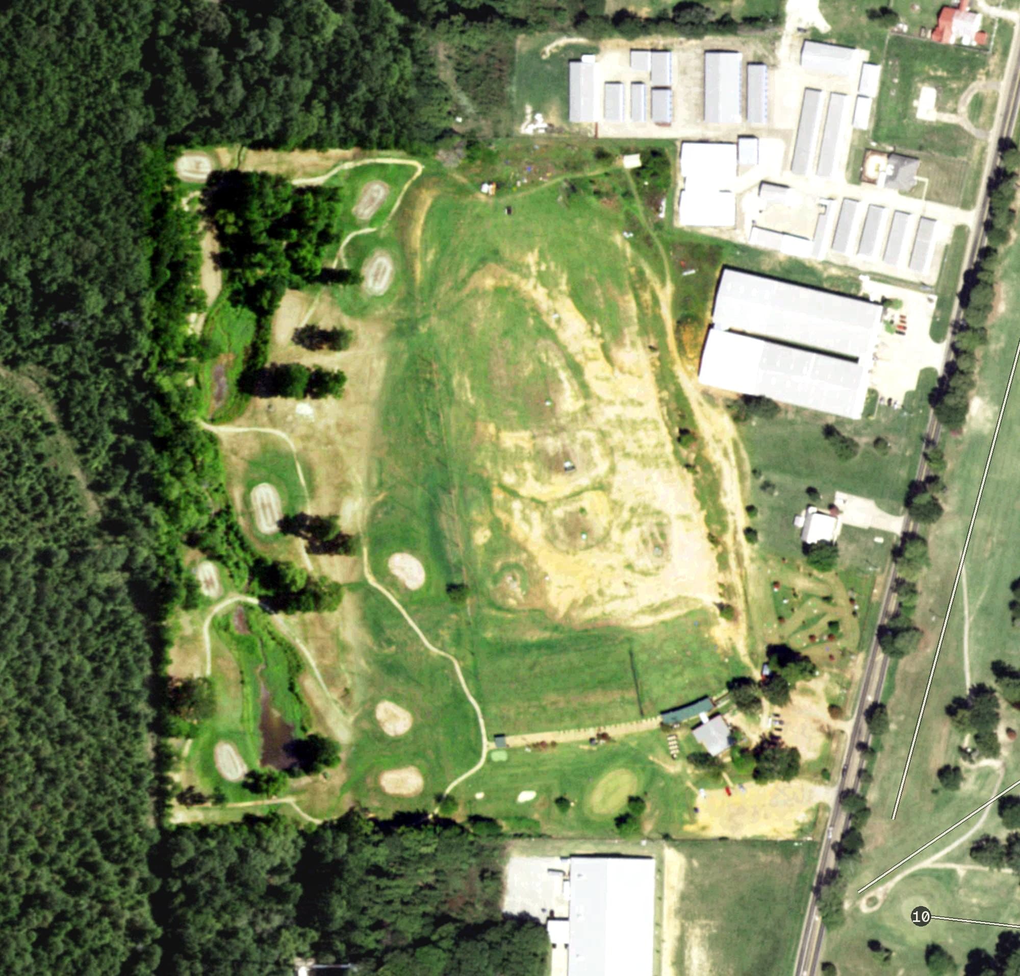 Aerial view of Alpine Target Golf Center, TX, with its hole routing marked