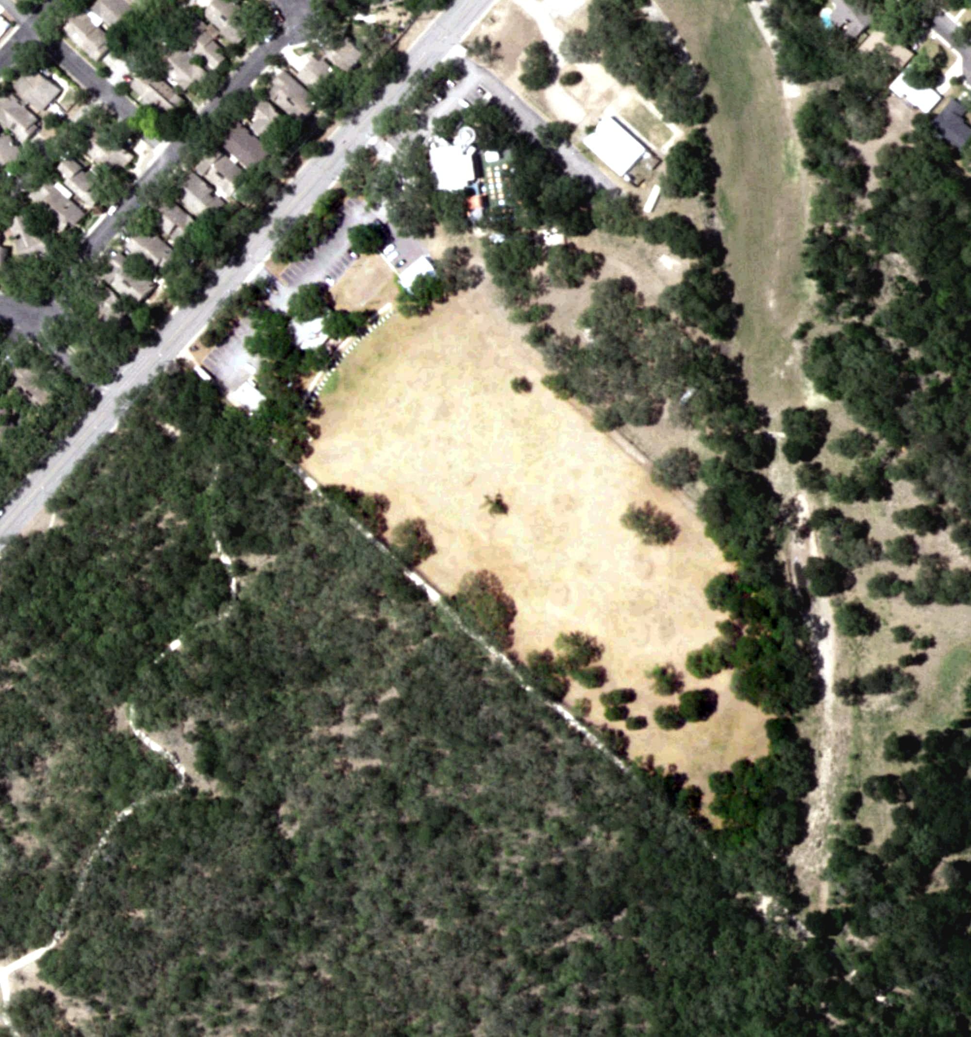 Aerial view of Blossom Golf Center, TX, with its hole routing marked