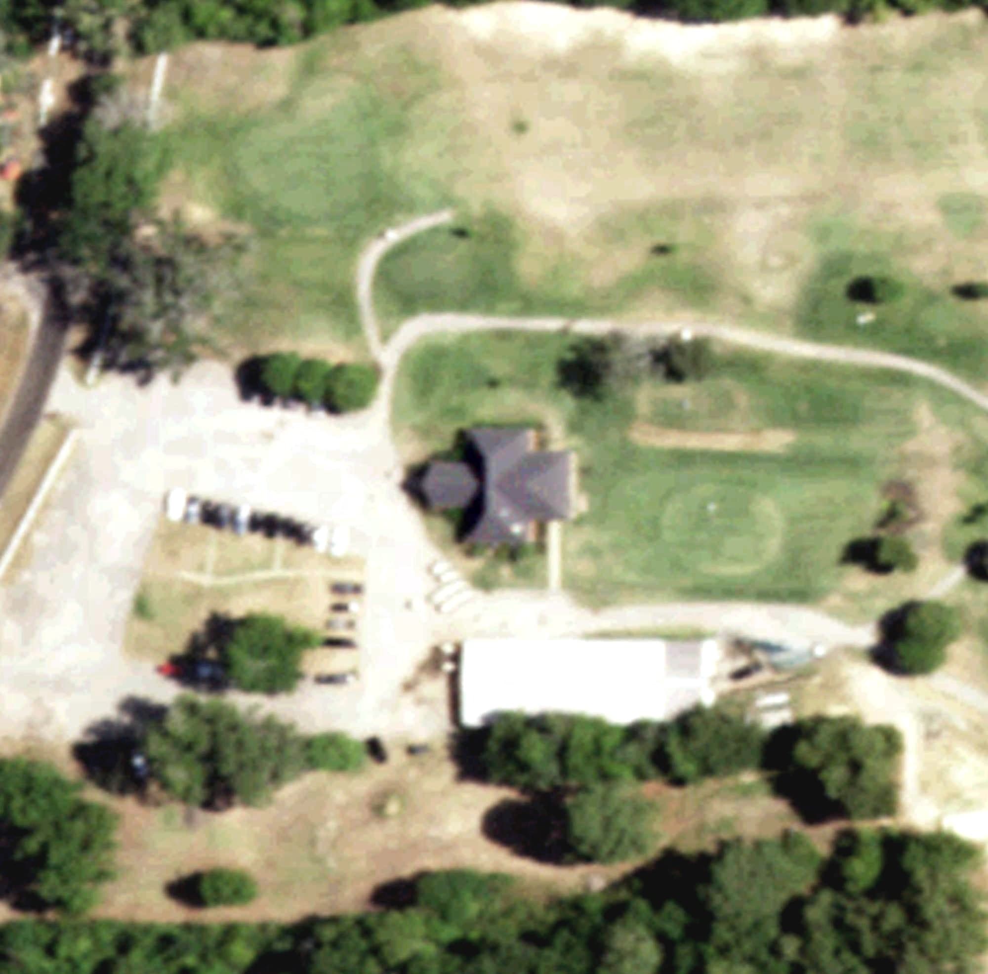Aerial view of Clubhouse, TX, with its hole routing marked