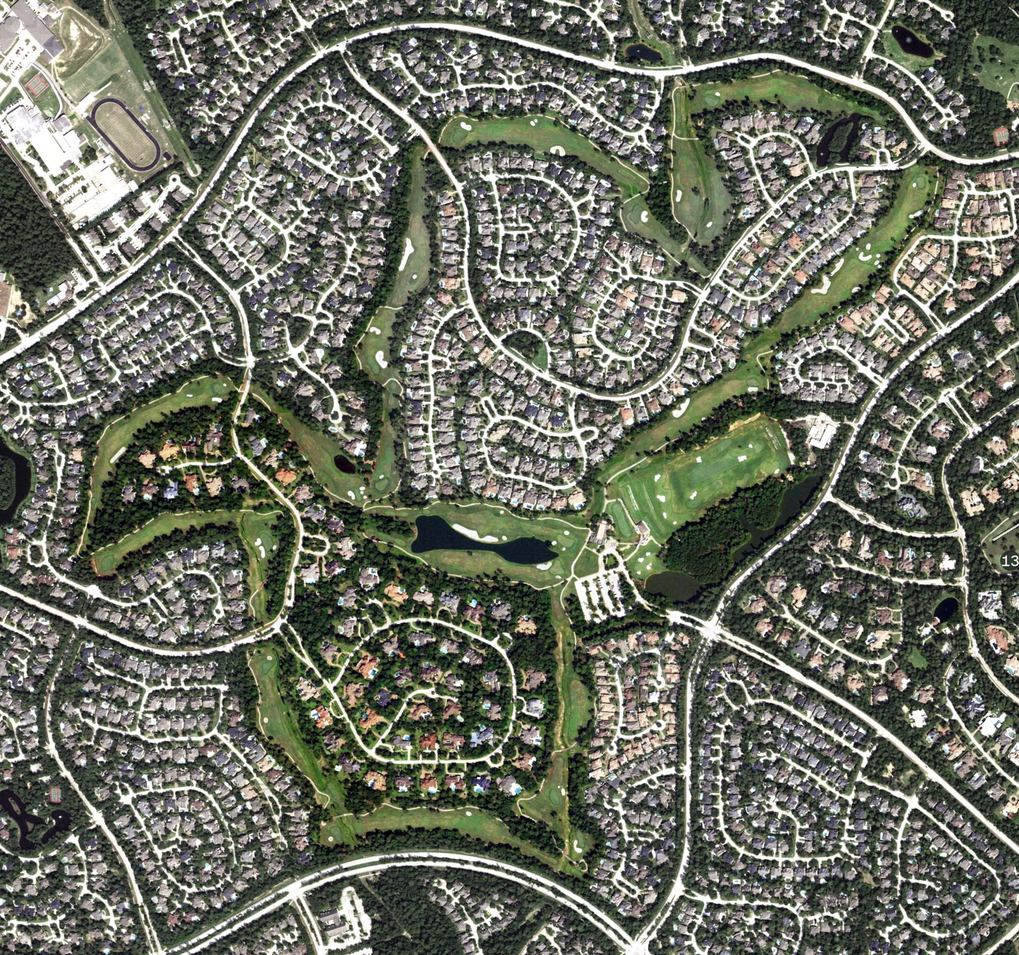 Aerial view of Gary Player Signature Course, TX, with its hole routing marked