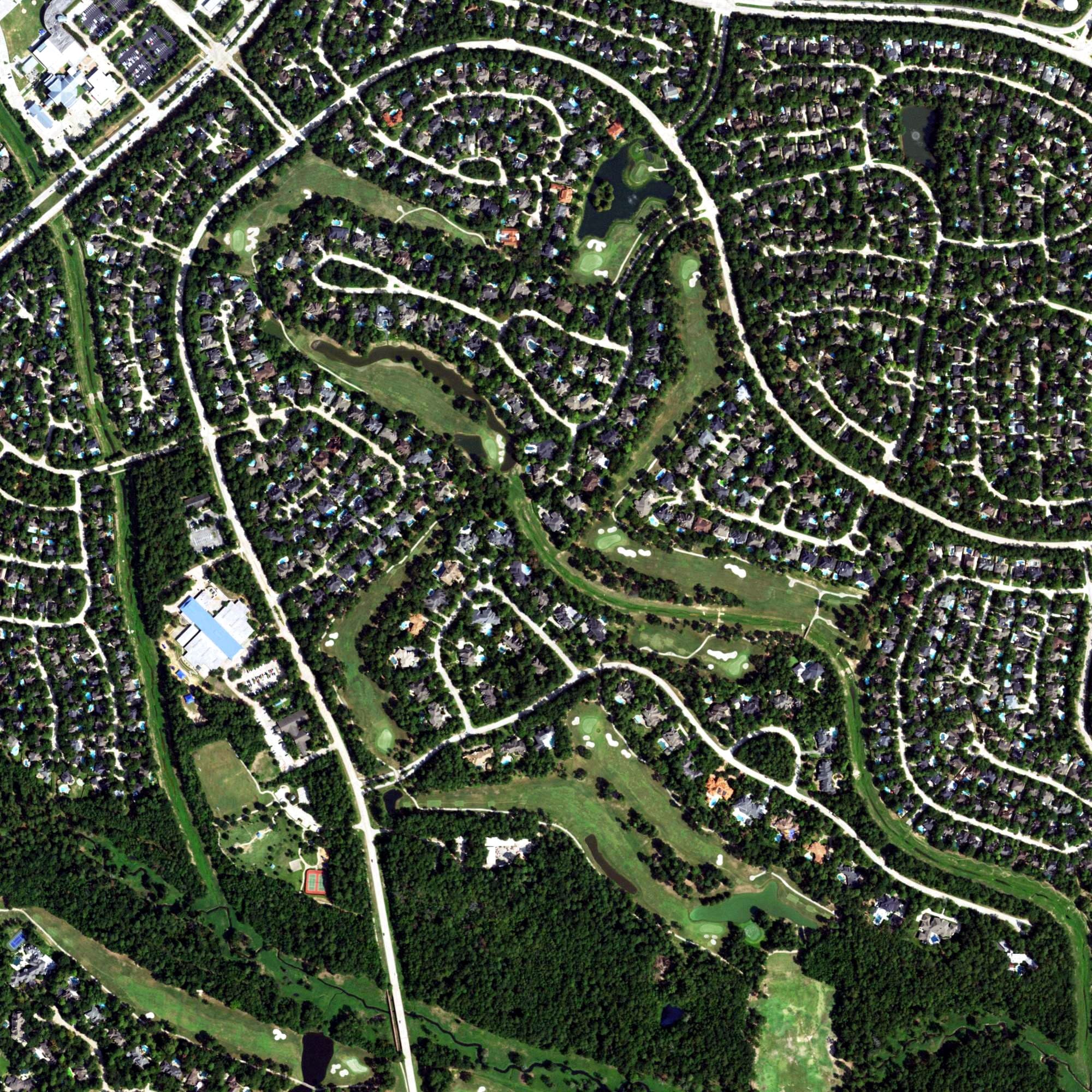 Aerial view of Palmer Course - Deacon nine, TX, with its hole routing marked