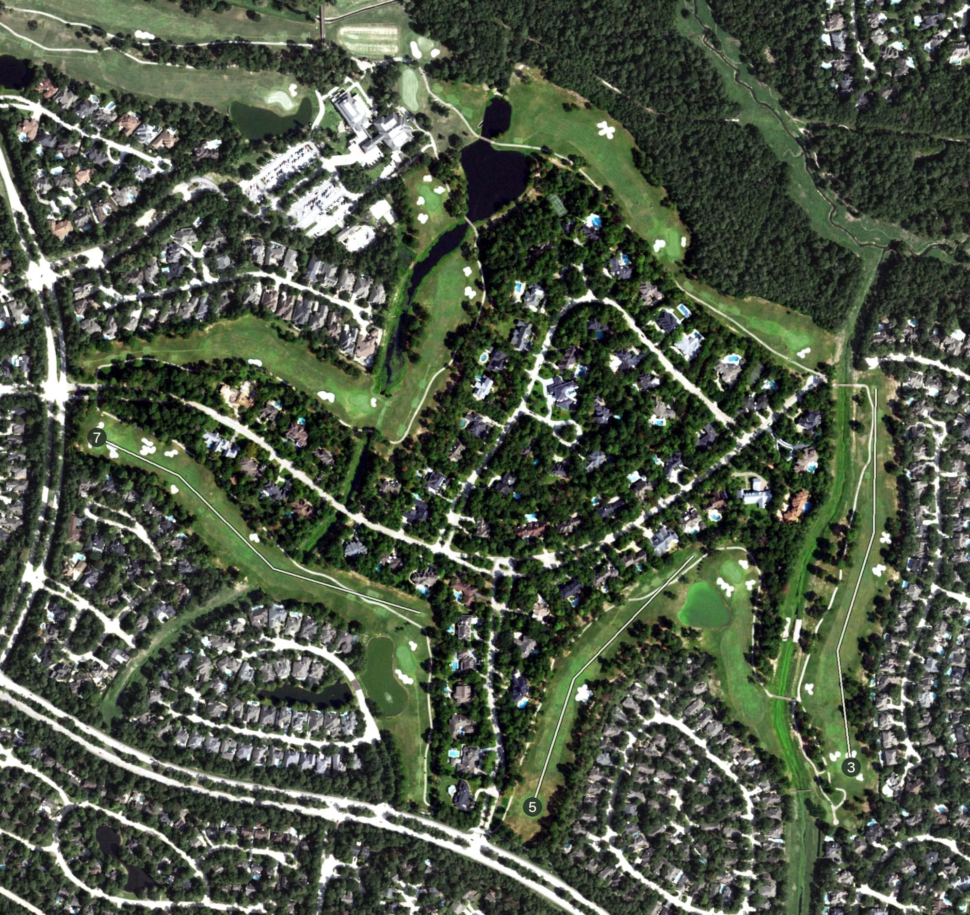 Aerial view of Palmer Course - King nine, TX, with its hole routing marked