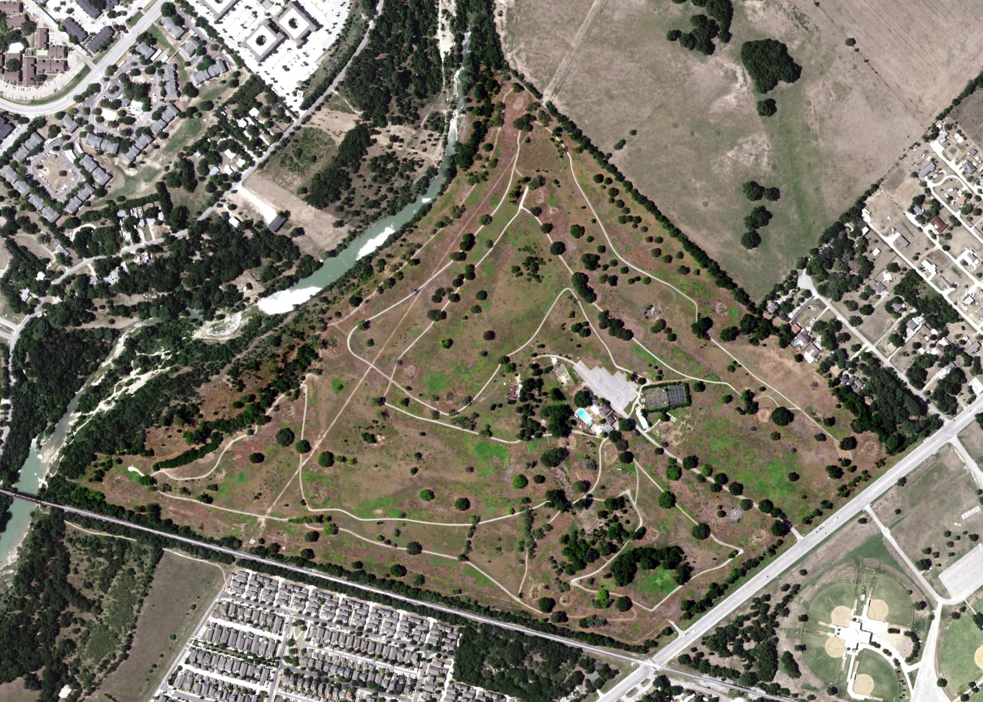 Aerial view of Quail Creek Golf Club, TX, with its hole routing marked