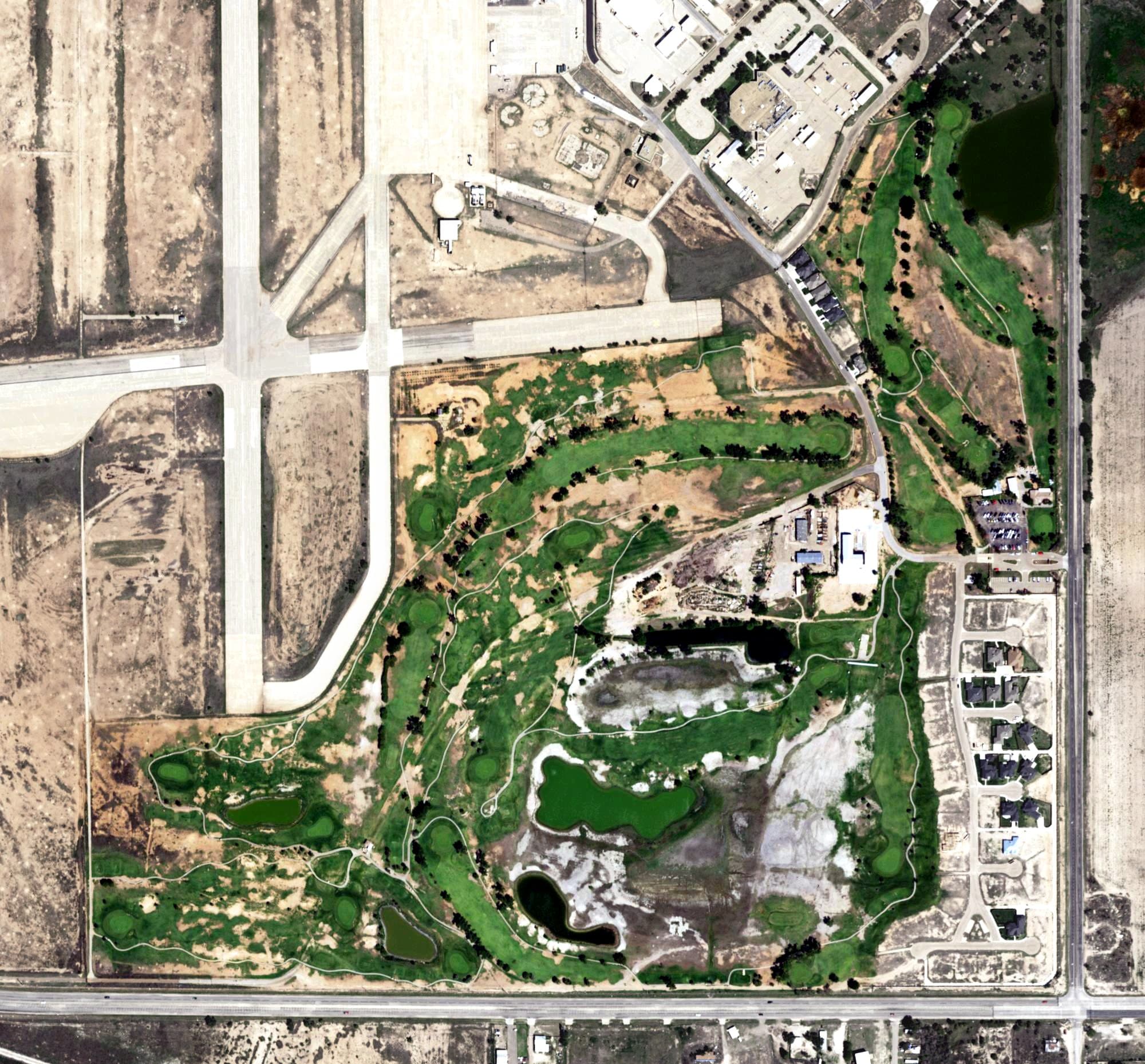 Aerial view of Reese Golf Center, TX, with its hole routing marked