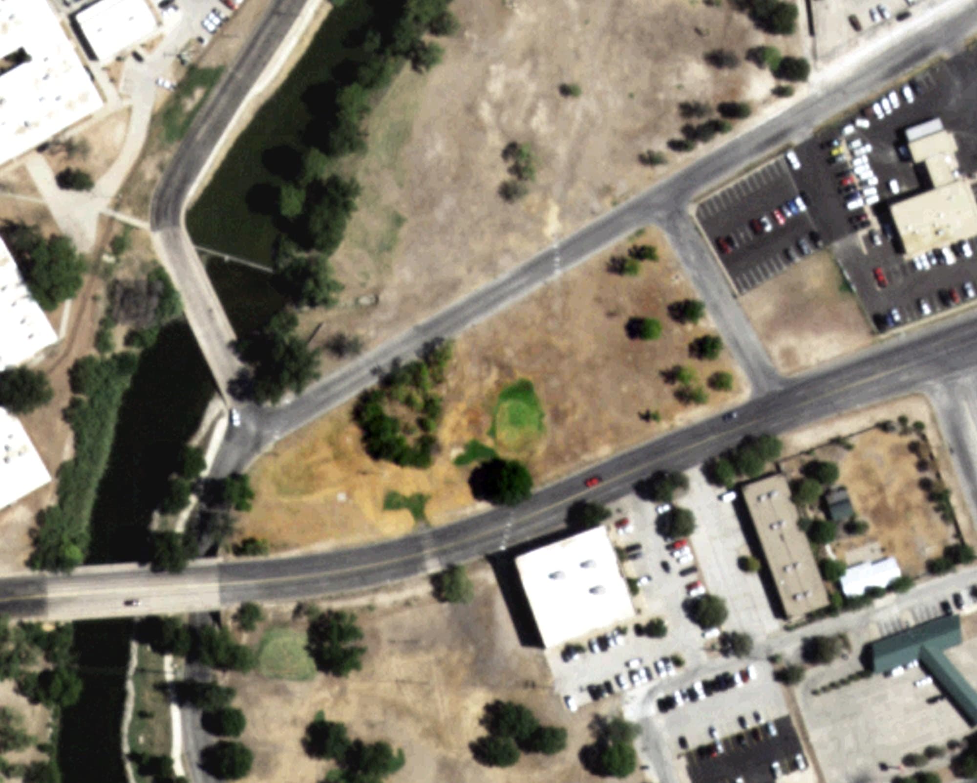 Aerial view of Santa Fe Golf Course, TX, with its hole routing marked