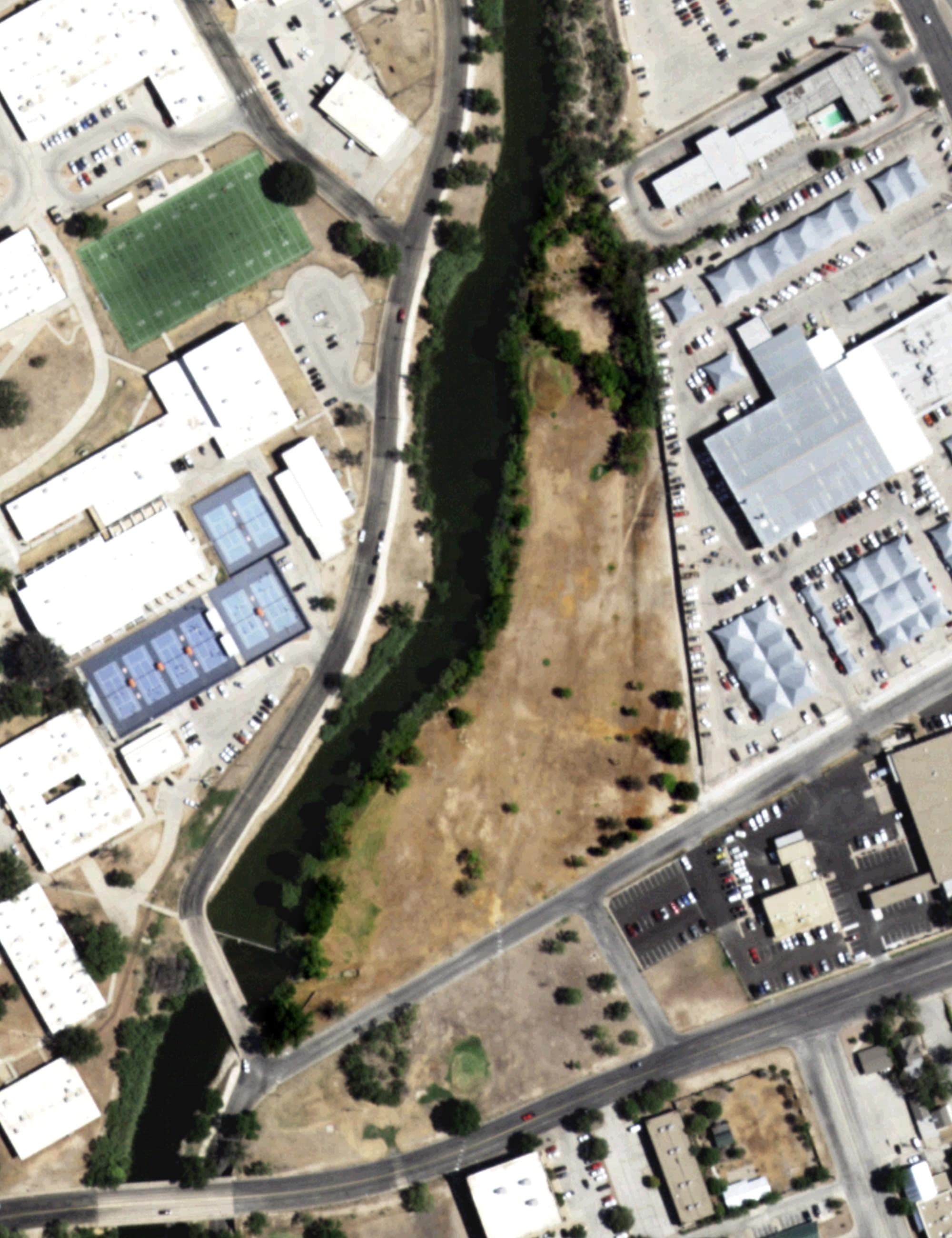 Aerial view of Santa Fe Golf Course, TX, with its hole routing marked