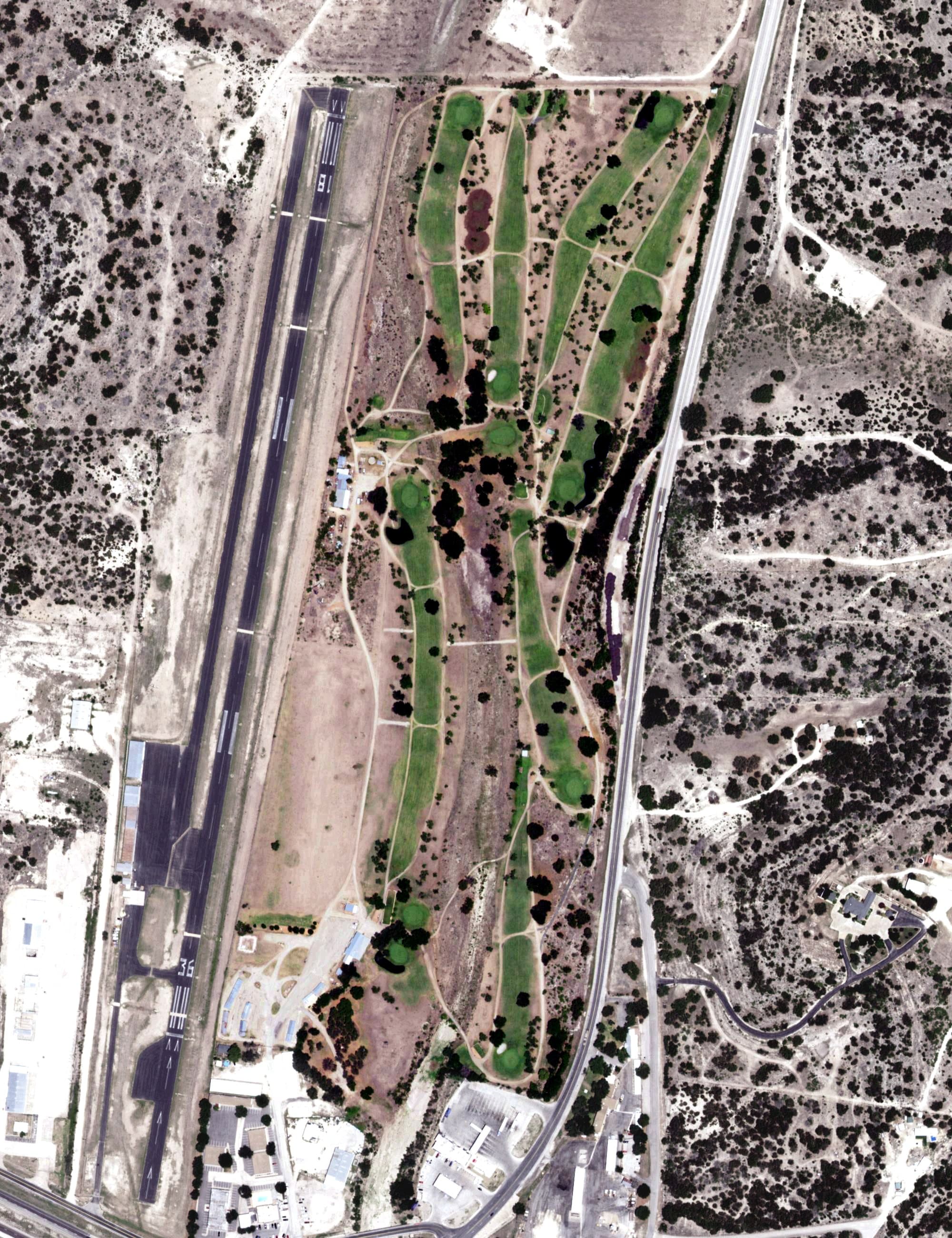 Aerial view of Sonora Golf Club, TX, with its hole routing marked