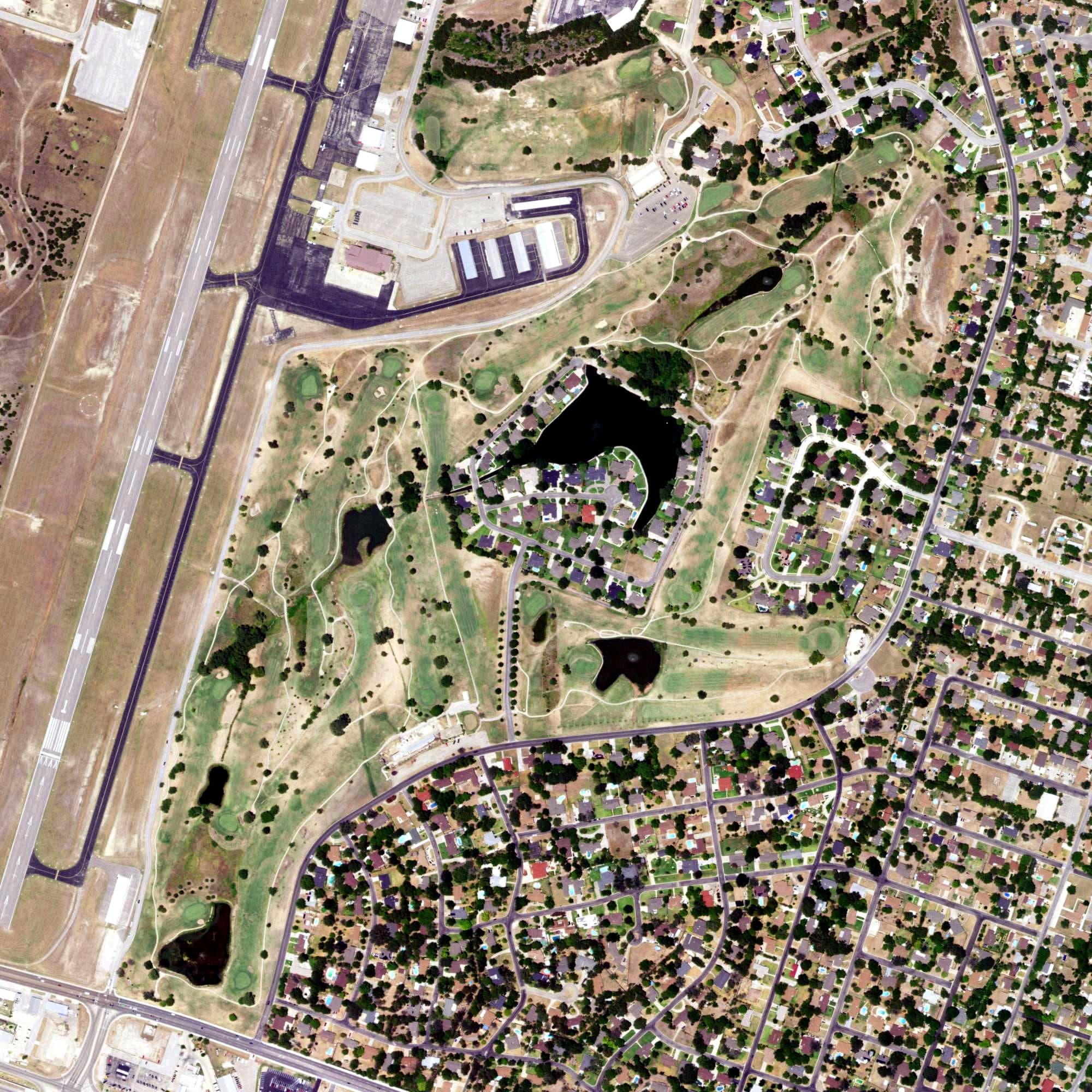 Aerial view of Stonetree Golf Club, TX, with its hole routing marked