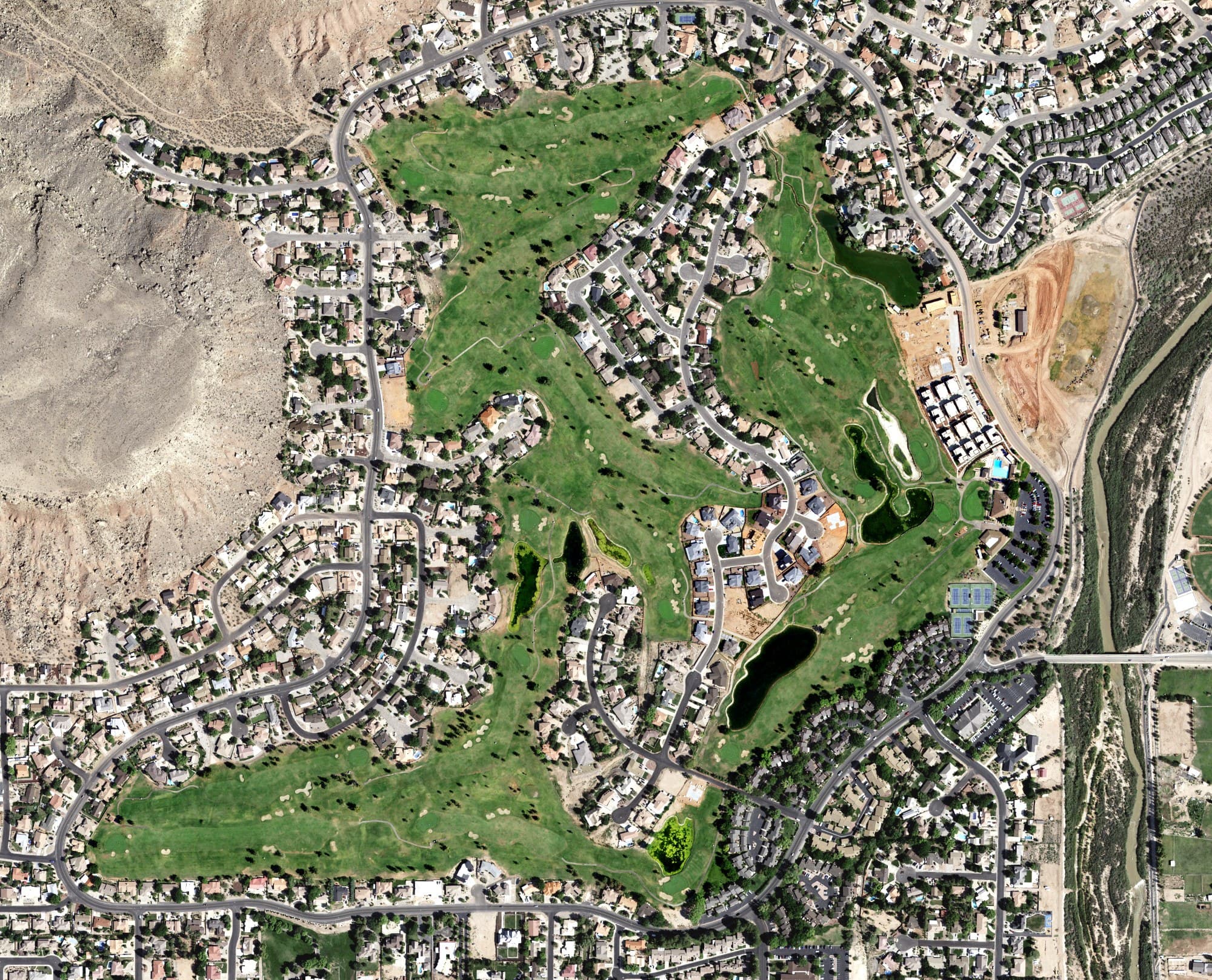 Aerial view of Bloomington Country Club, UT, with its hole routing marked