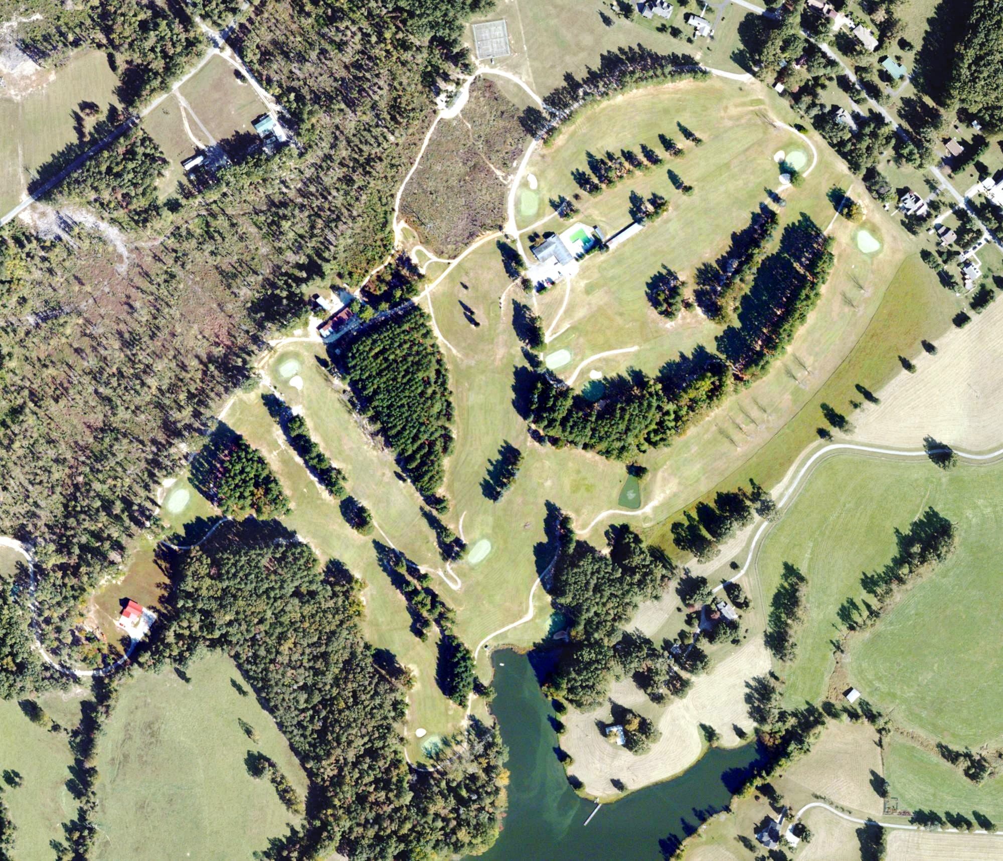Aerial view of Briery Country Club, VA, with its hole routing marked