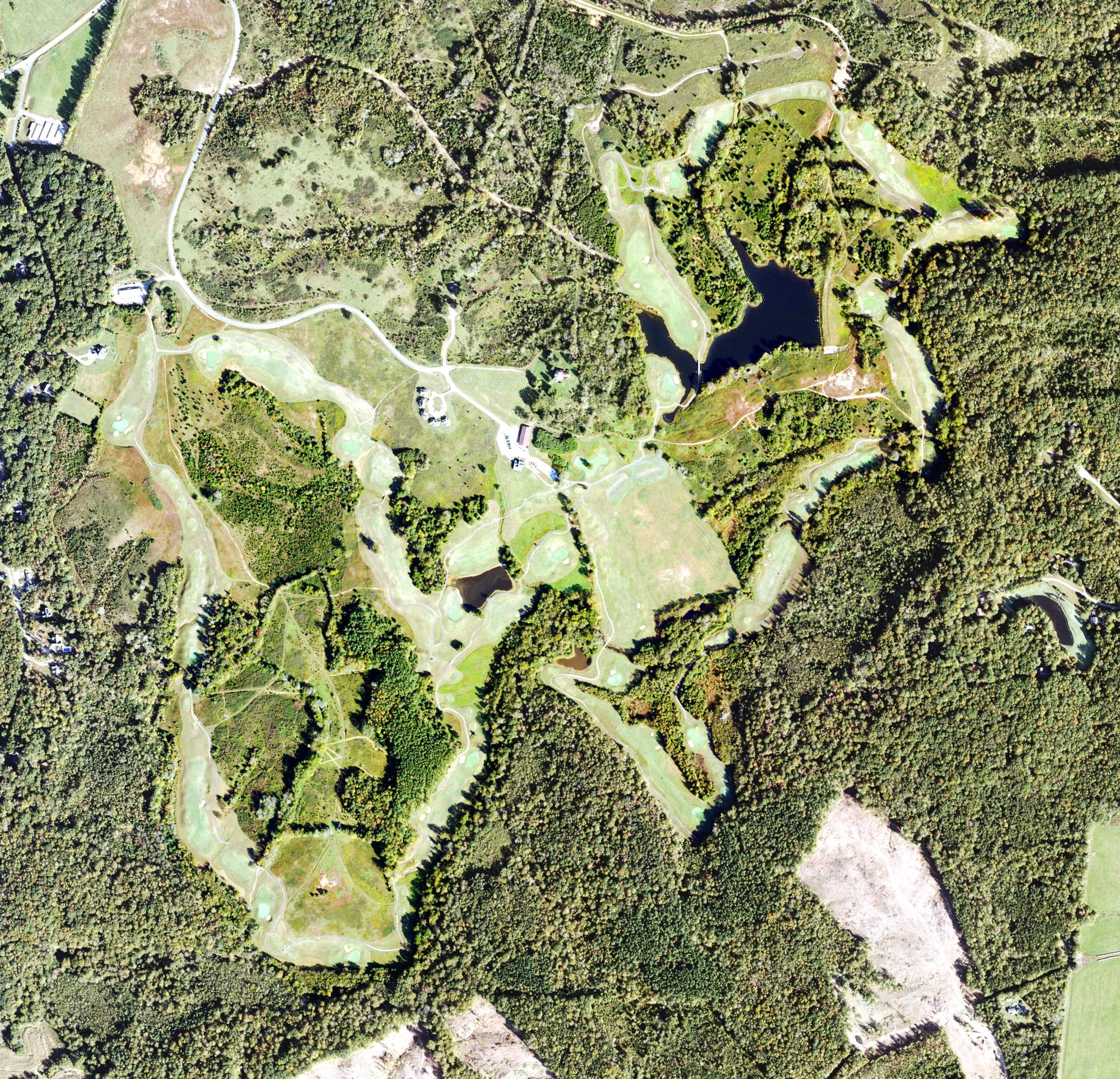 Aerial view of The Manor Golf Club, VA, with its hole routing marked