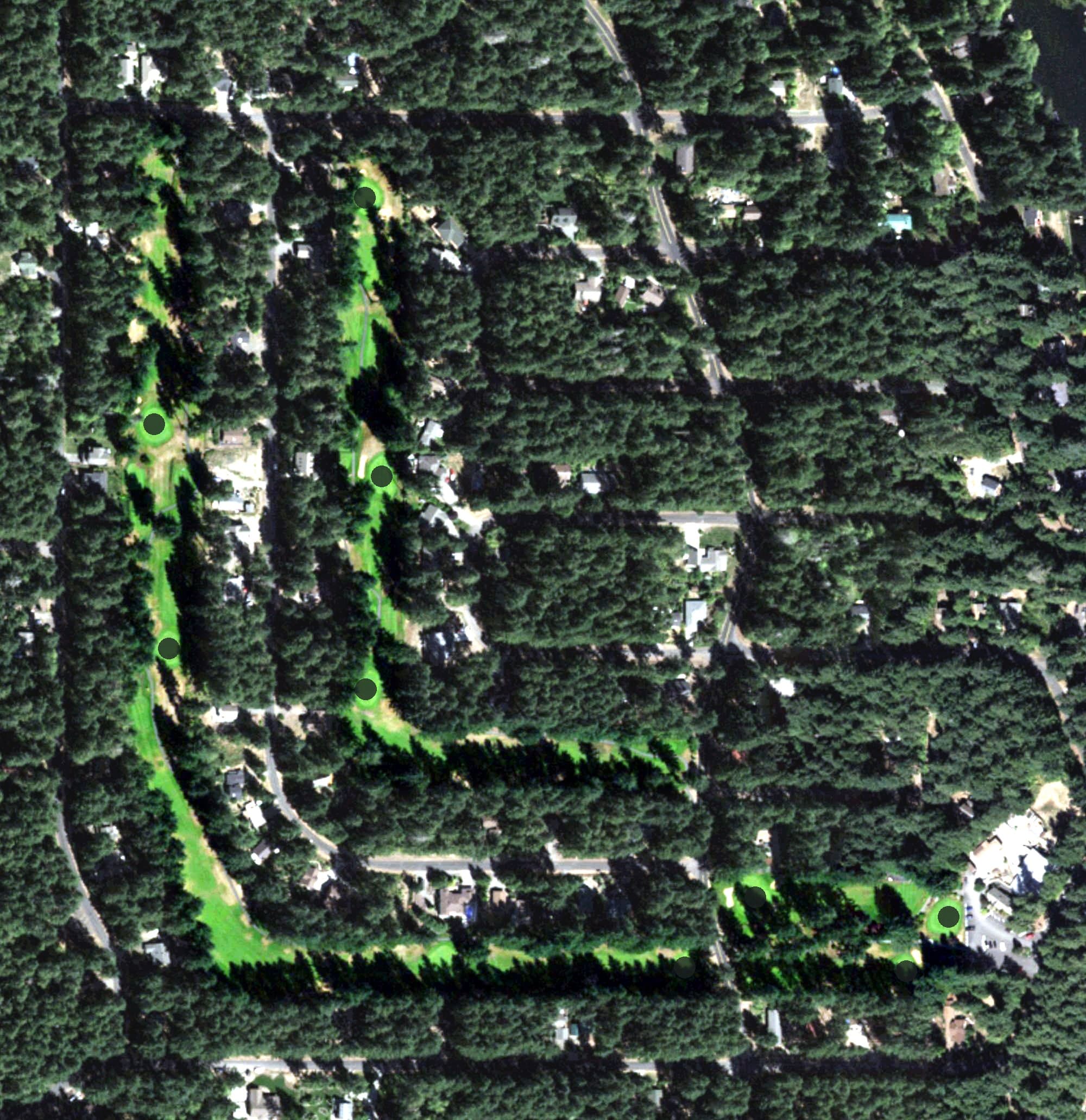 Aerial view of Riviera Golf Course, WA, with its hole routing marked