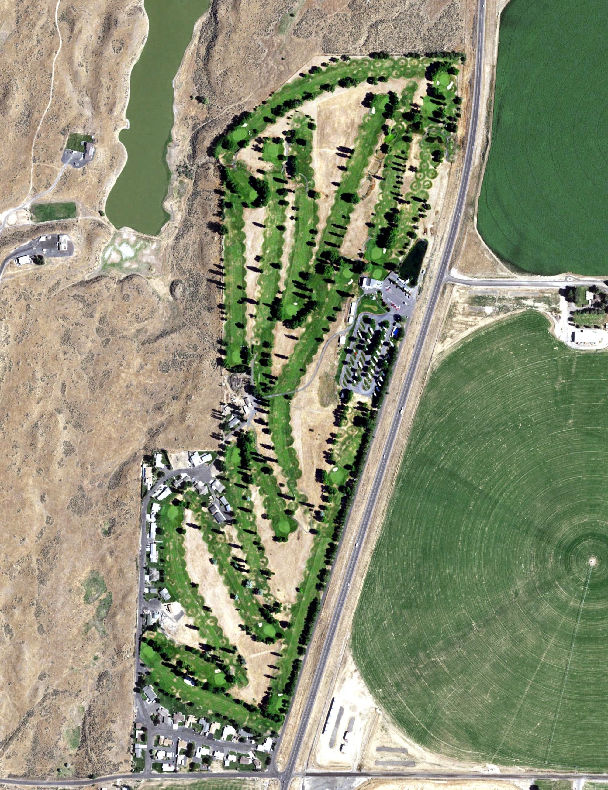 Aerial view of Sage Hills Golf Club, WA, with its hole routing marked