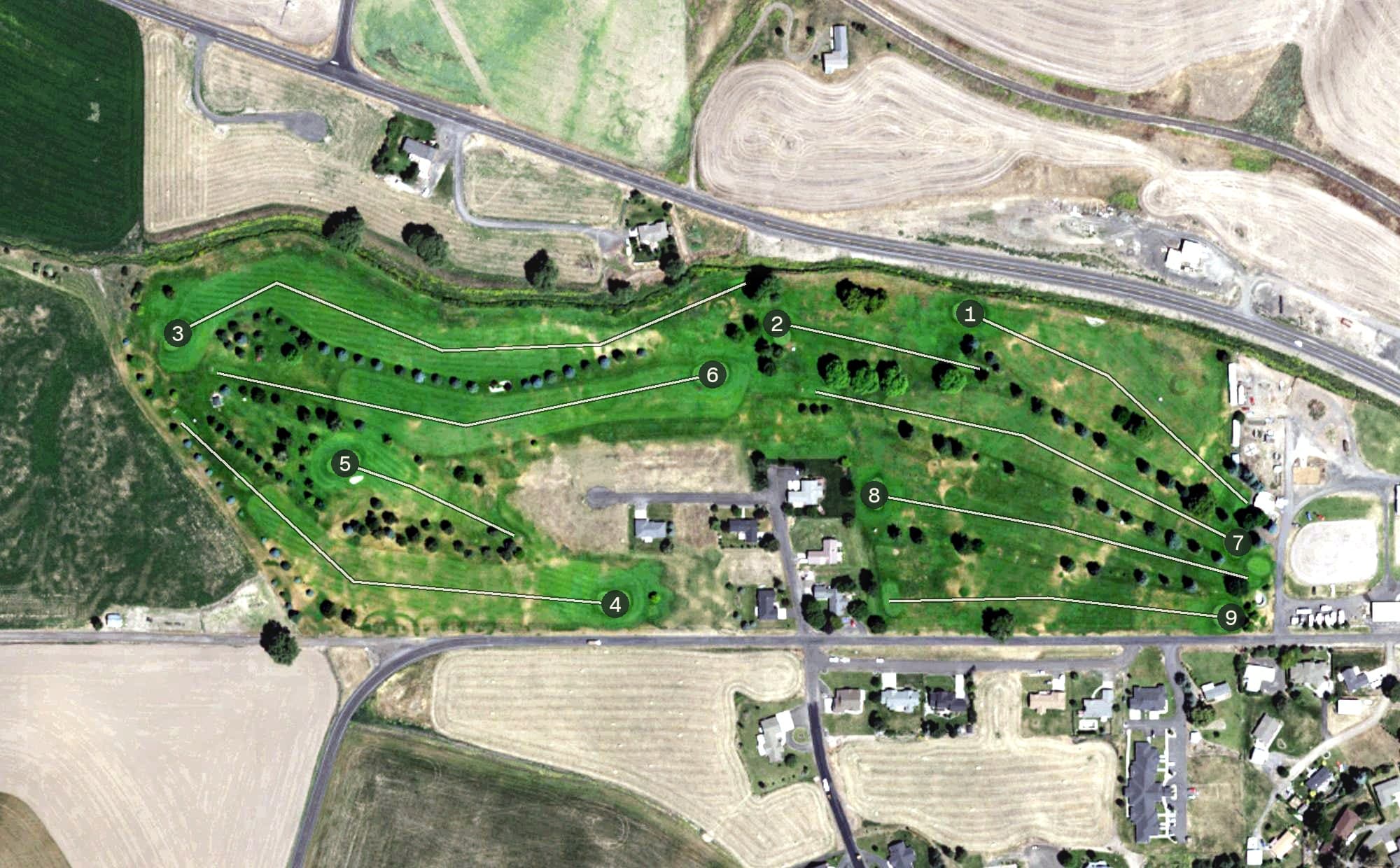 Aerial view of St John Golf & Country Club, WA, with its hole routing marked