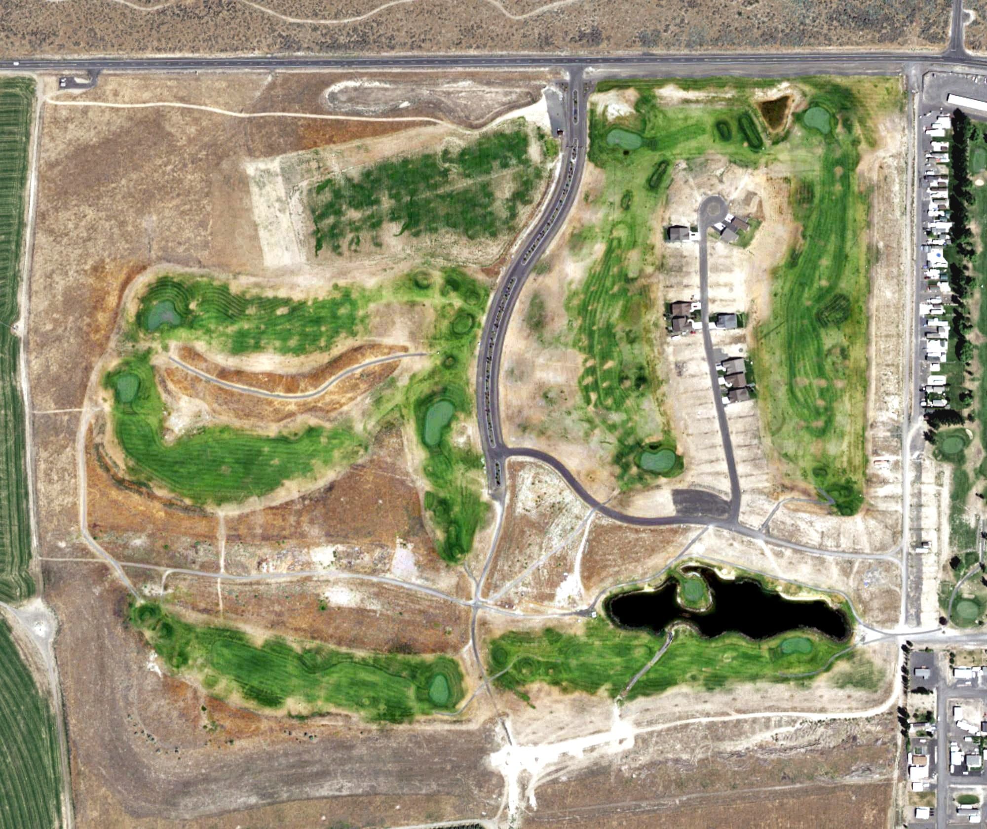 Aerial view of The Legacy Golf Course, WA, with its hole routing marked