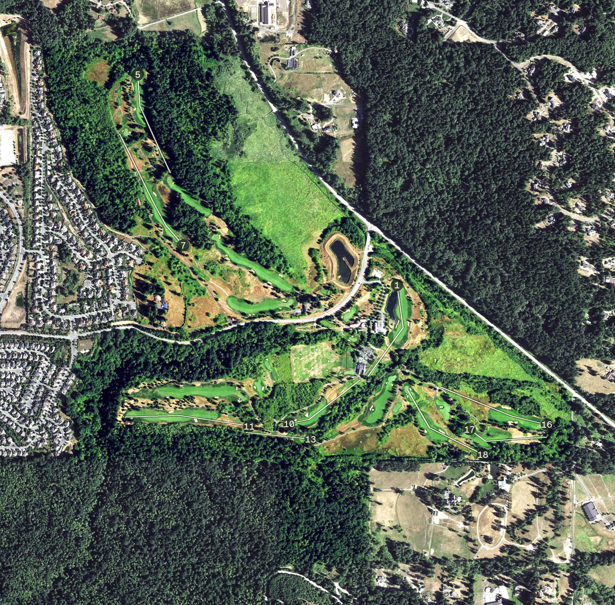 Aerial view of The Members Club at Aldarra, WA, with its hole routing marked