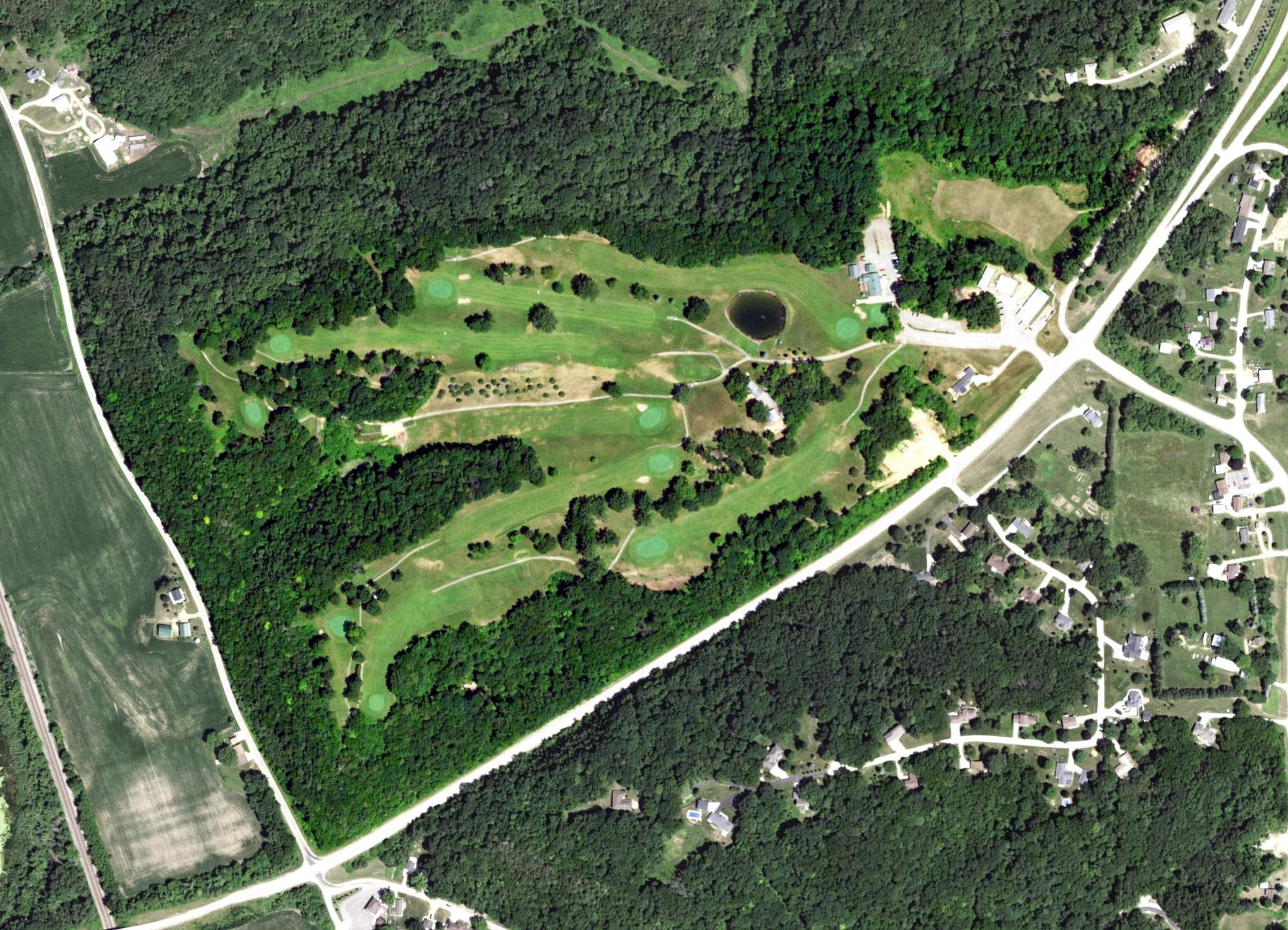 Aerial view of Birchwood Golf Course, WI, with its hole routing marked