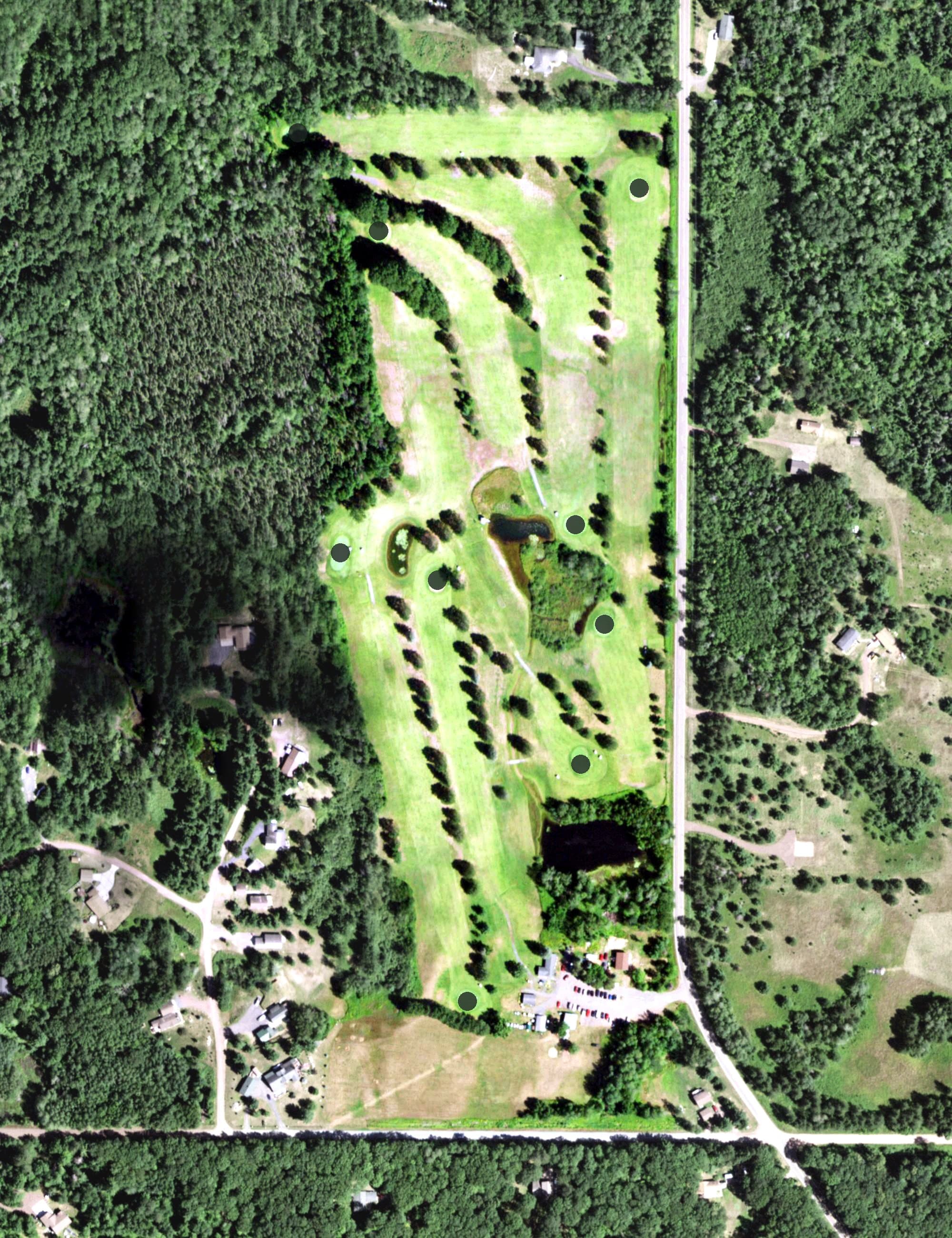 Aerial view of Botten's Green Acres, WI, with its hole routing marked