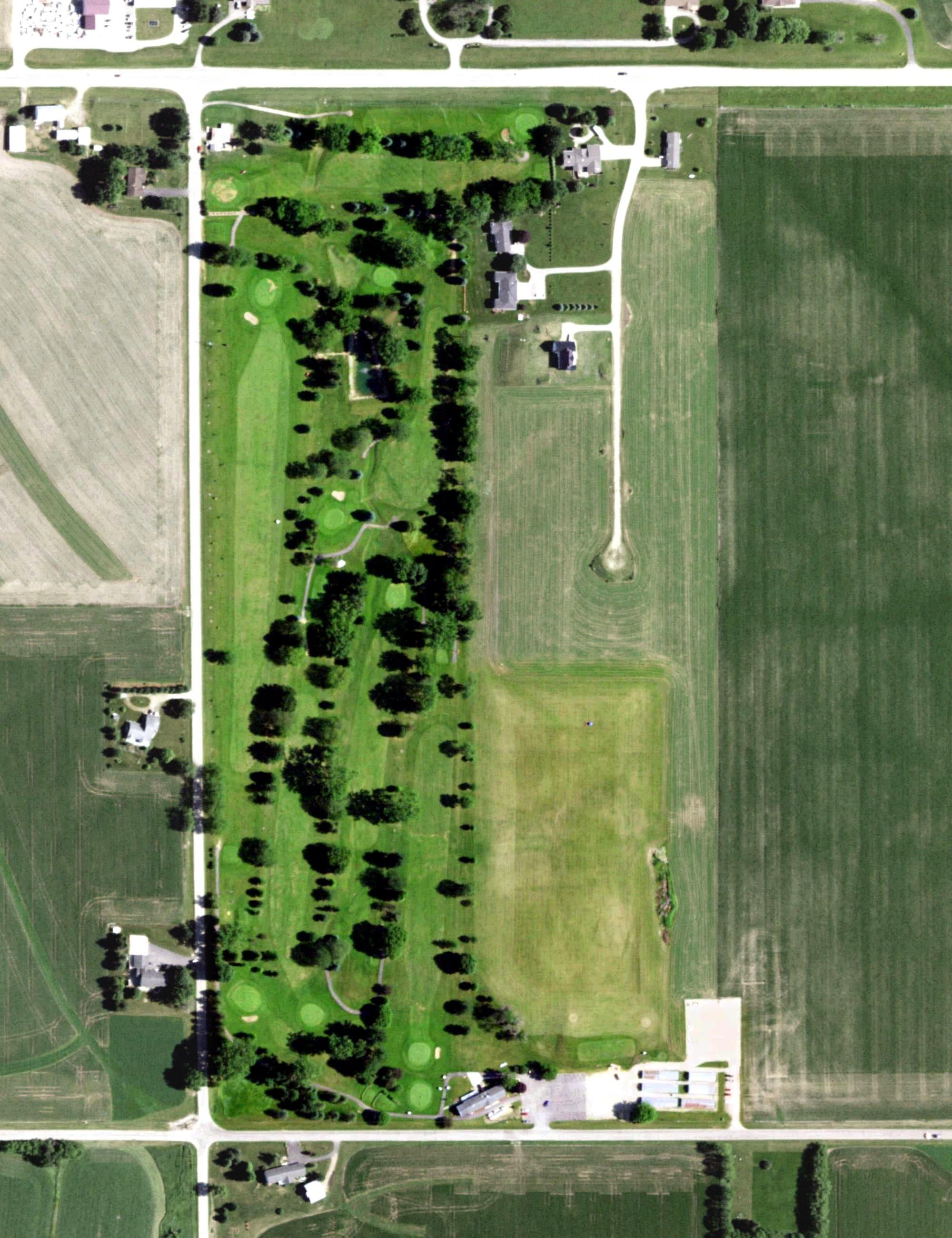 Aerial view of Darlington Country Club, WI, with its hole routing marked