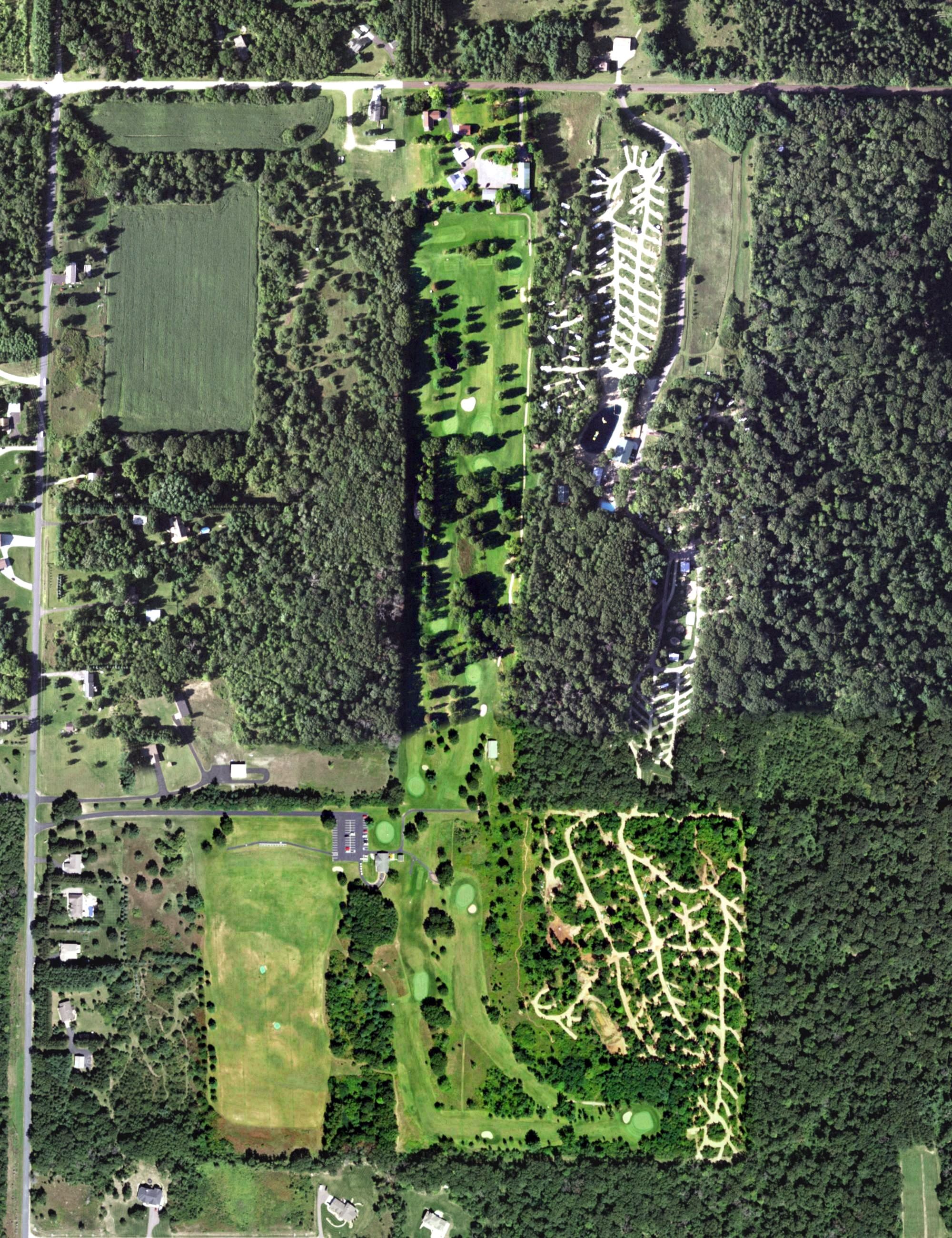 Aerial view of Fairfield Hills Golf Course, WI, with its hole routing marked