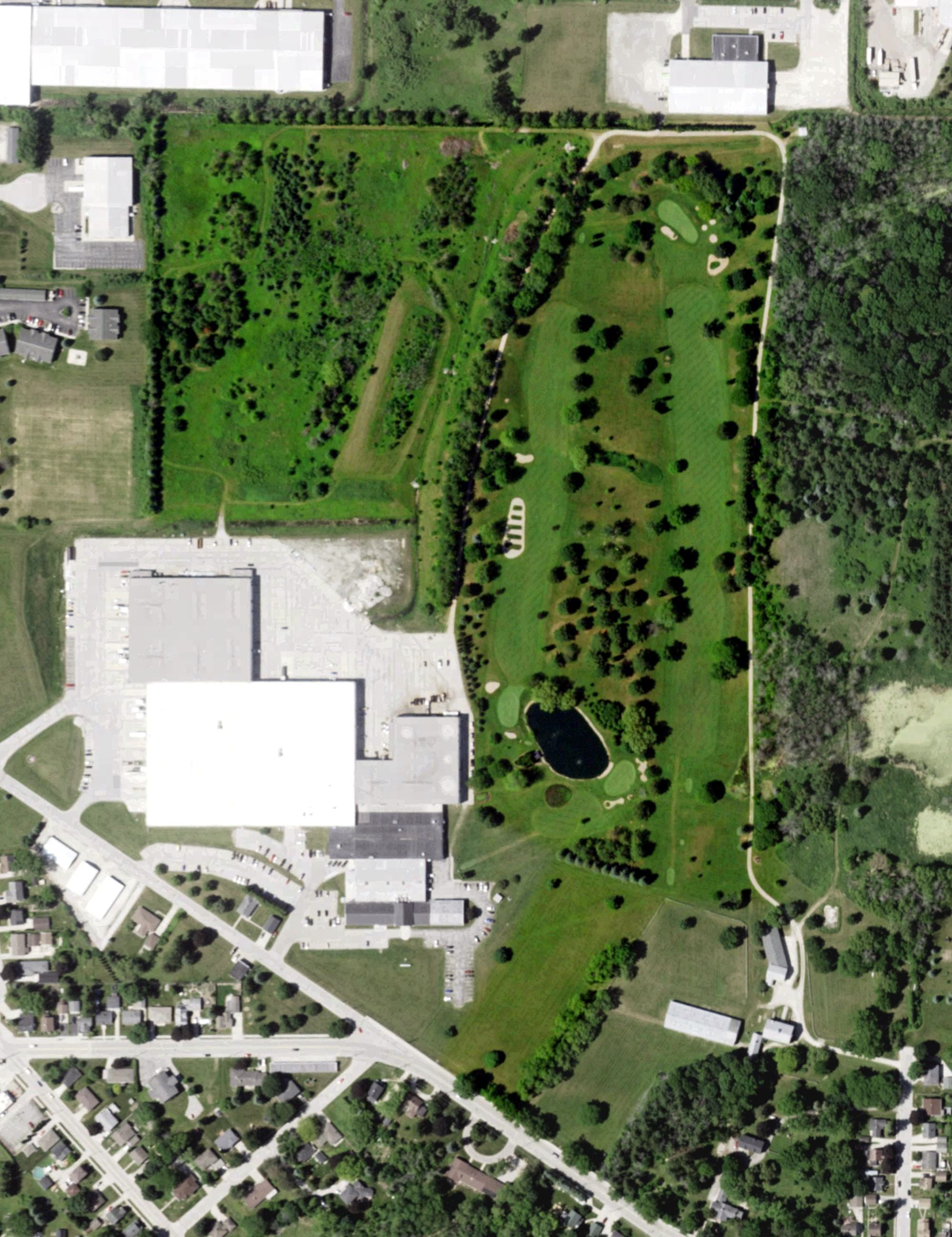 Aerial view of Joa Company Golf Course, WI, with its hole routing marked
