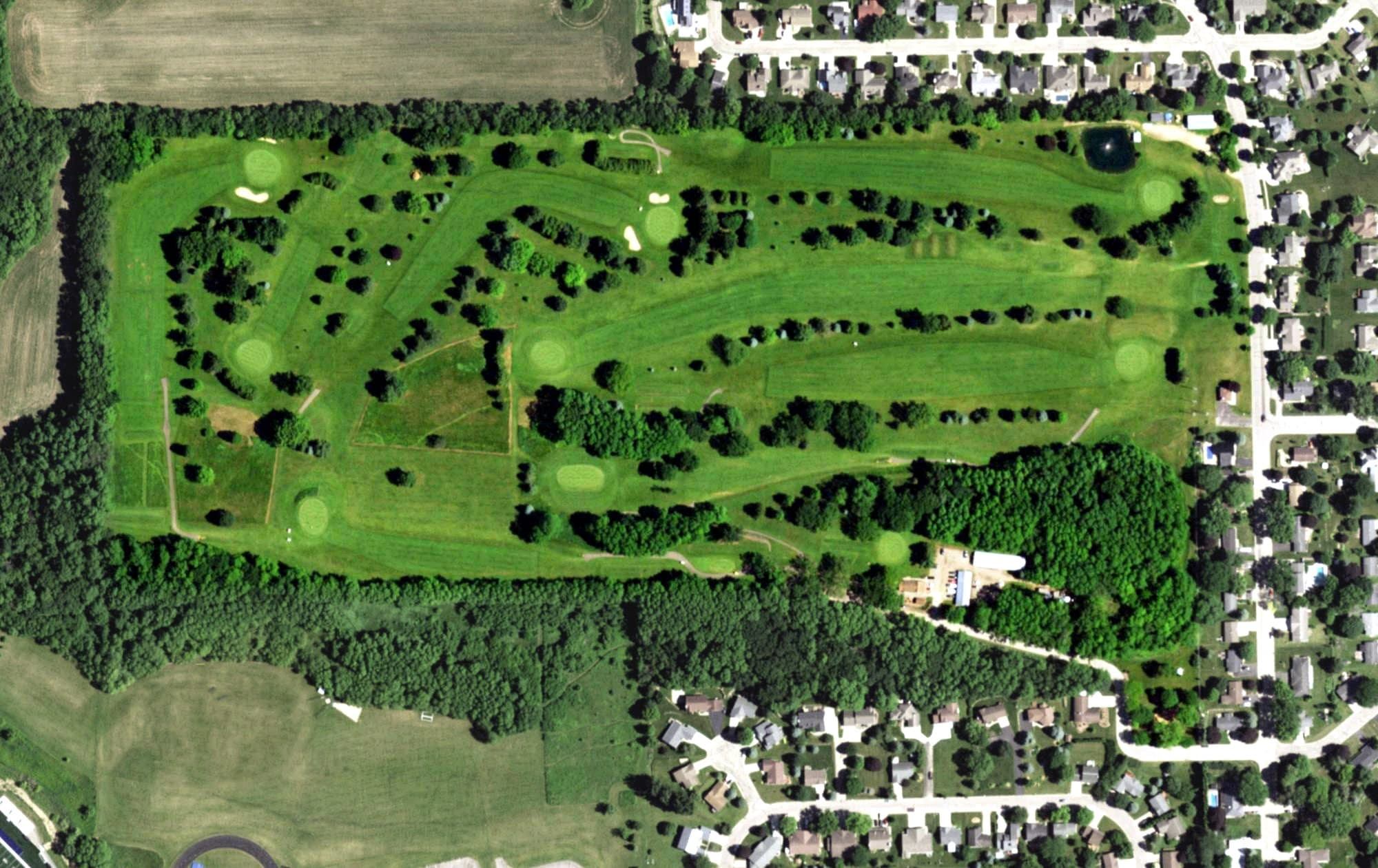 Aerial view of Lodi Golf Club, WI, with its hole routing marked