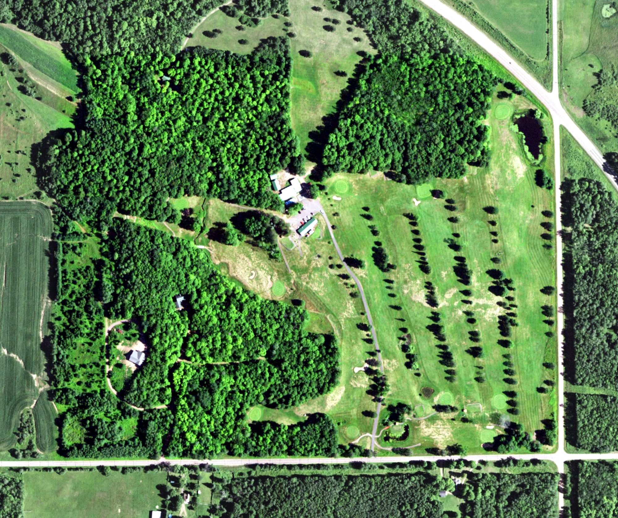 Aerial view of Mellen country Club, WI, with its hole routing marked