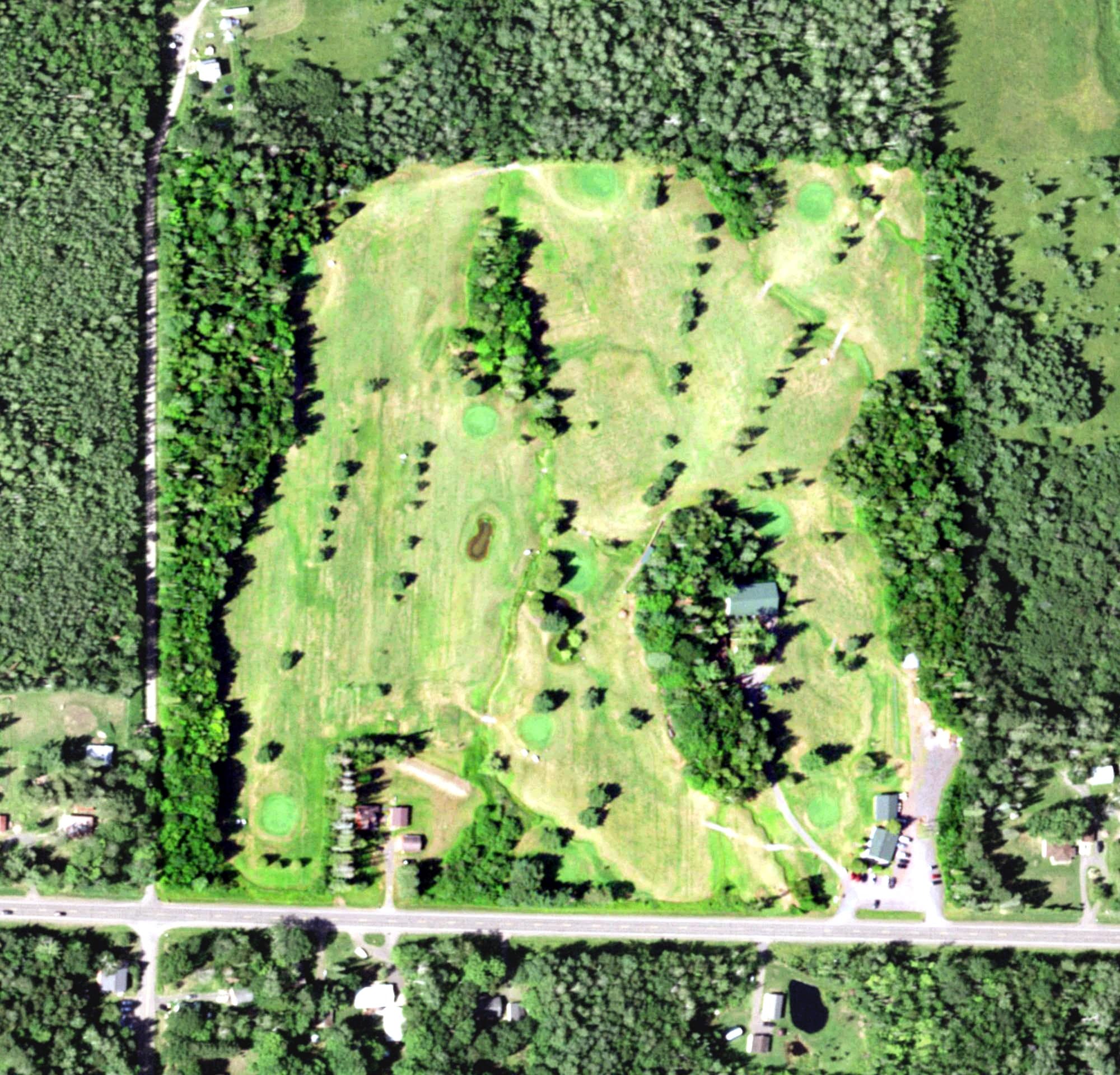 Aerial view of Pattison Park Golf course, WI, with its hole routing marked