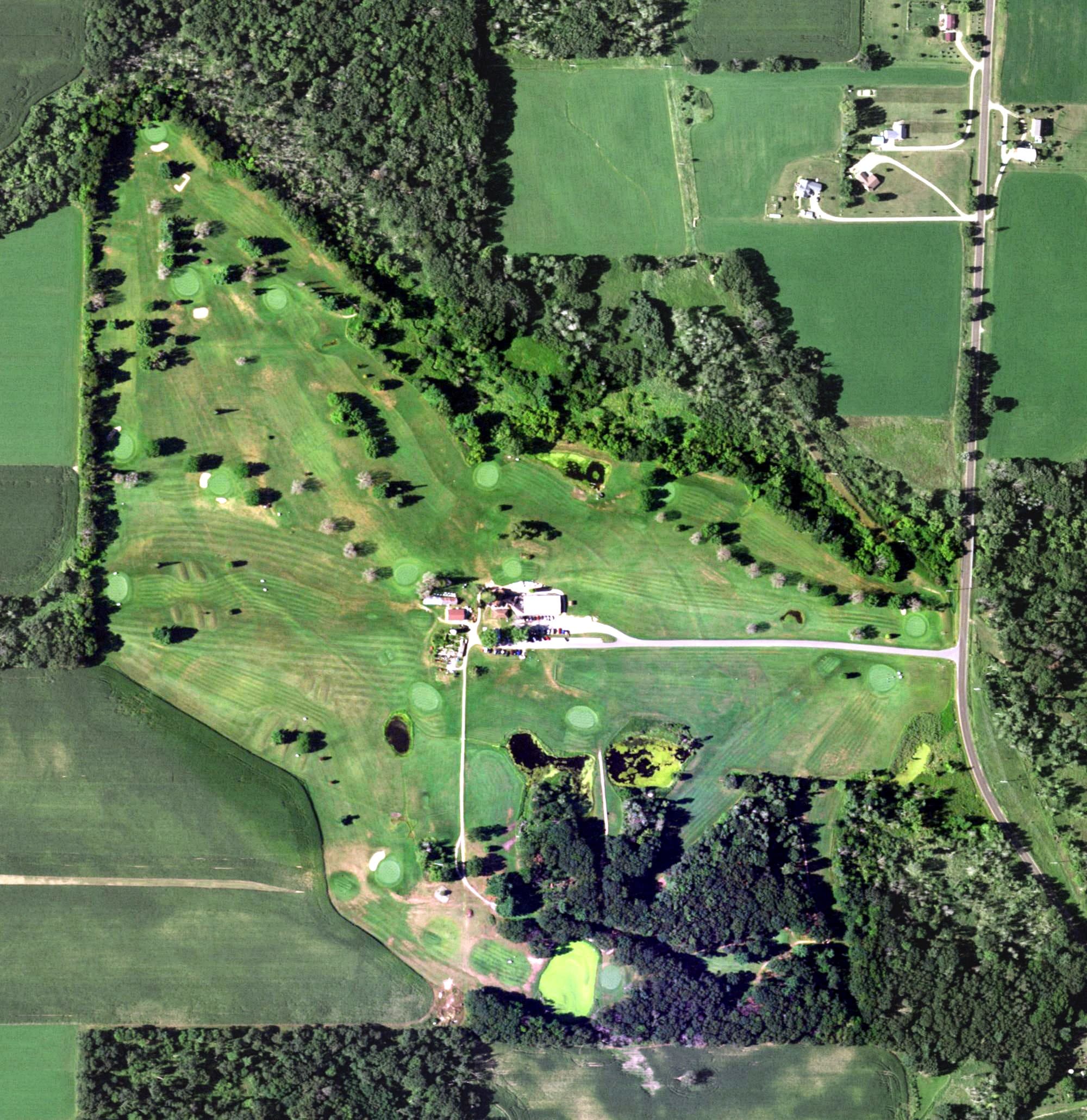 Aerial view of Thal Acres Golf Course, WI, with its hole routing marked