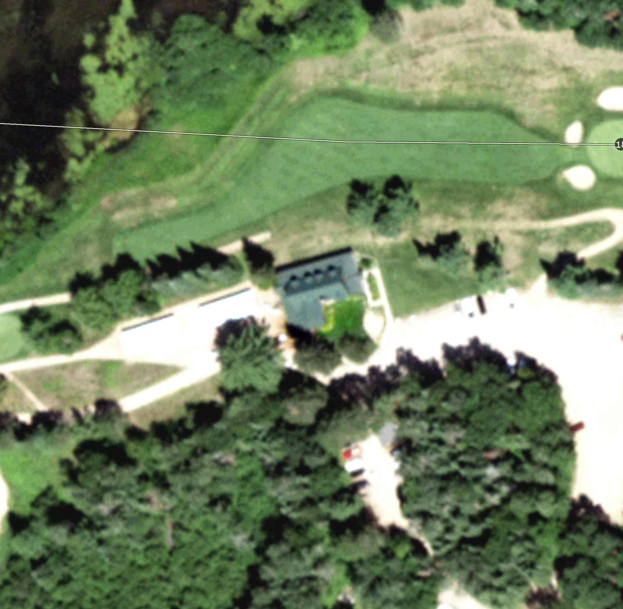 Aerial view of Trout Lake Golf Club, WI, with its hole routing marked