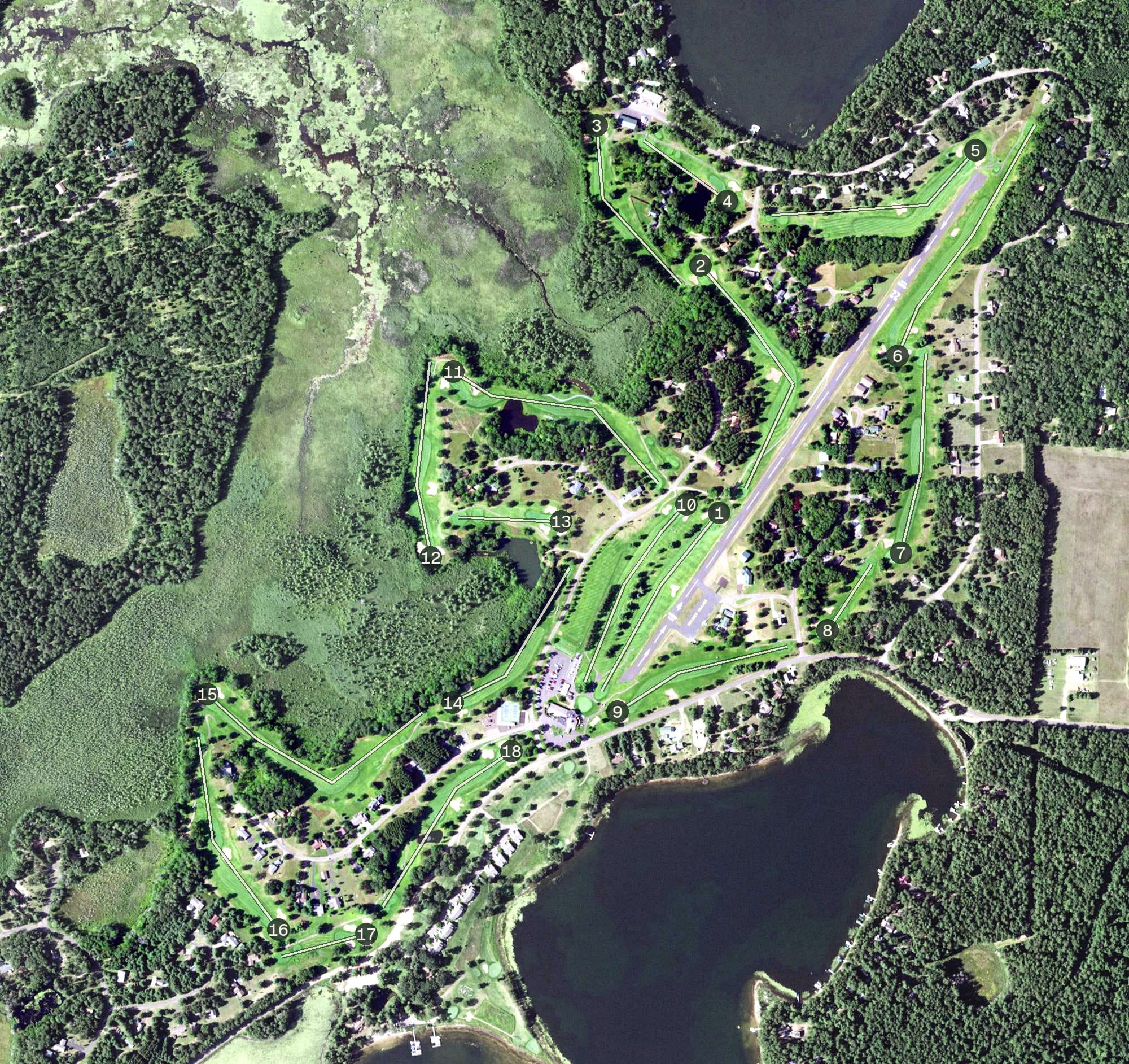 Aerial view of Voyager Village, WI, with its hole routing marked