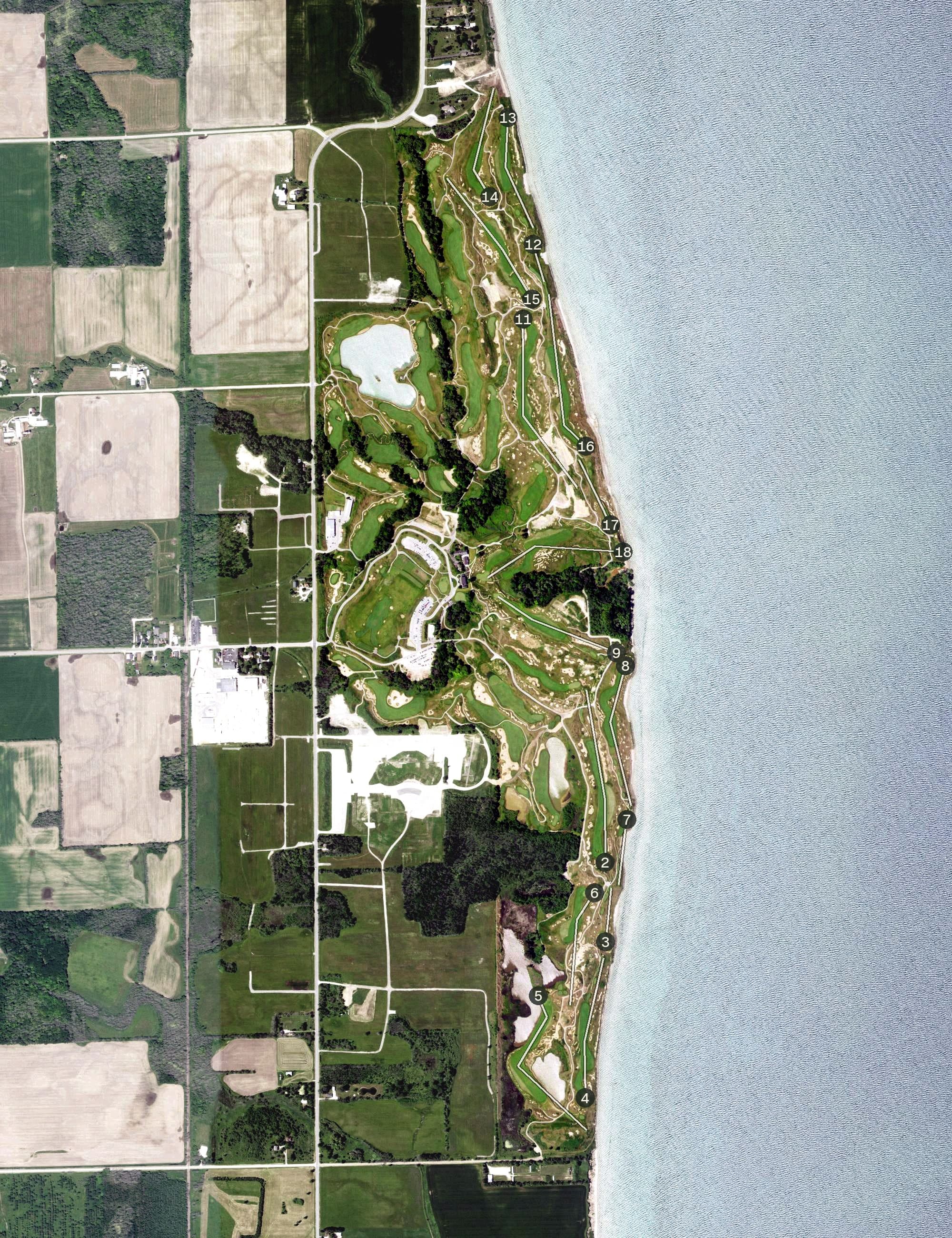 Aerial view of Whistling Straits