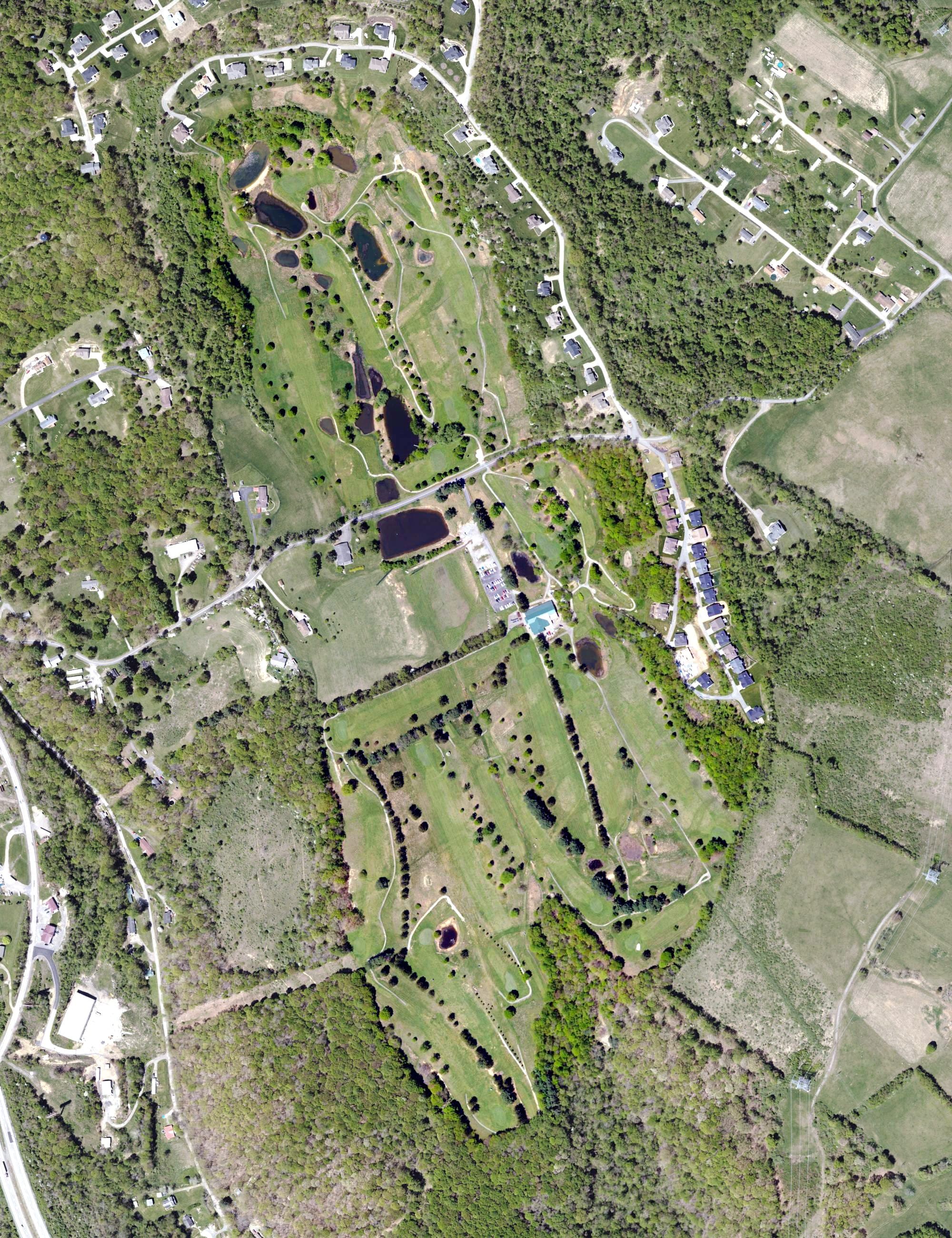 Aerial view of Mountaineer Golf, WV, with its hole routing marked