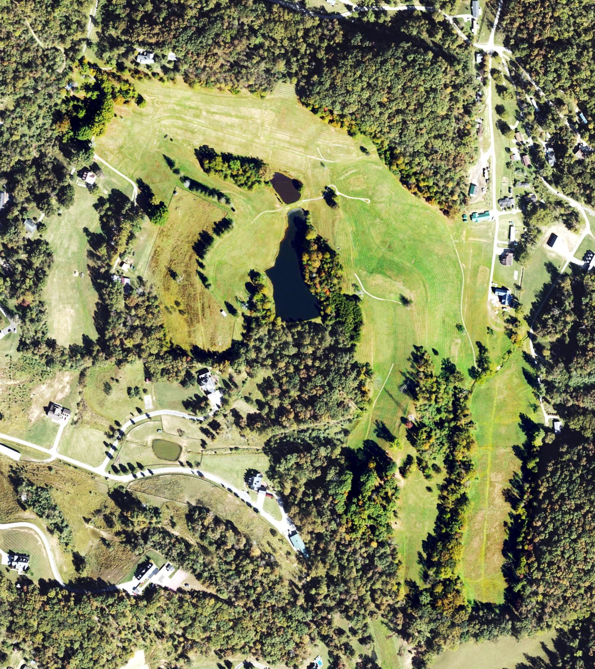 Aerial view of Orchard Hills Golf Club, WV, with its hole routing marked
