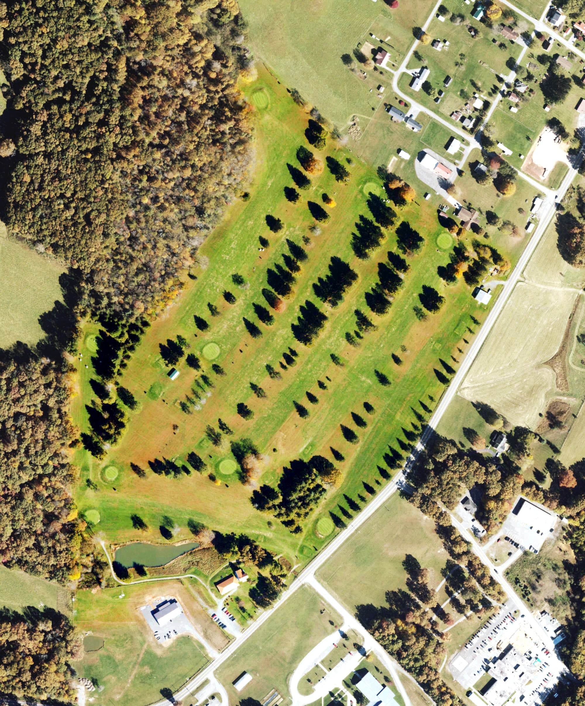 Aerial view of Pocahontas Country Club, WV, with its hole routing marked