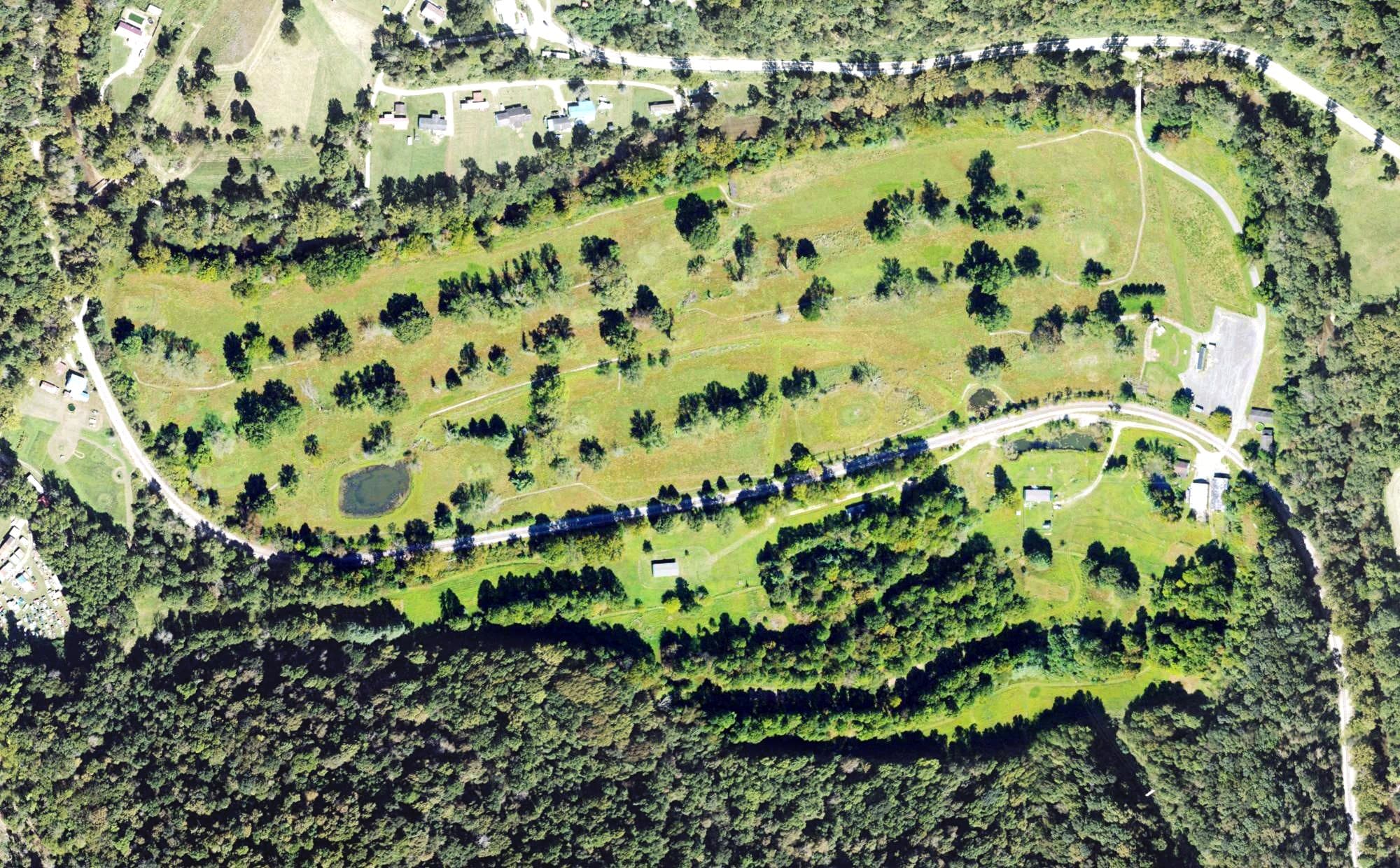 Aerial view of Riverview Country Club, WV, with its hole routing marked