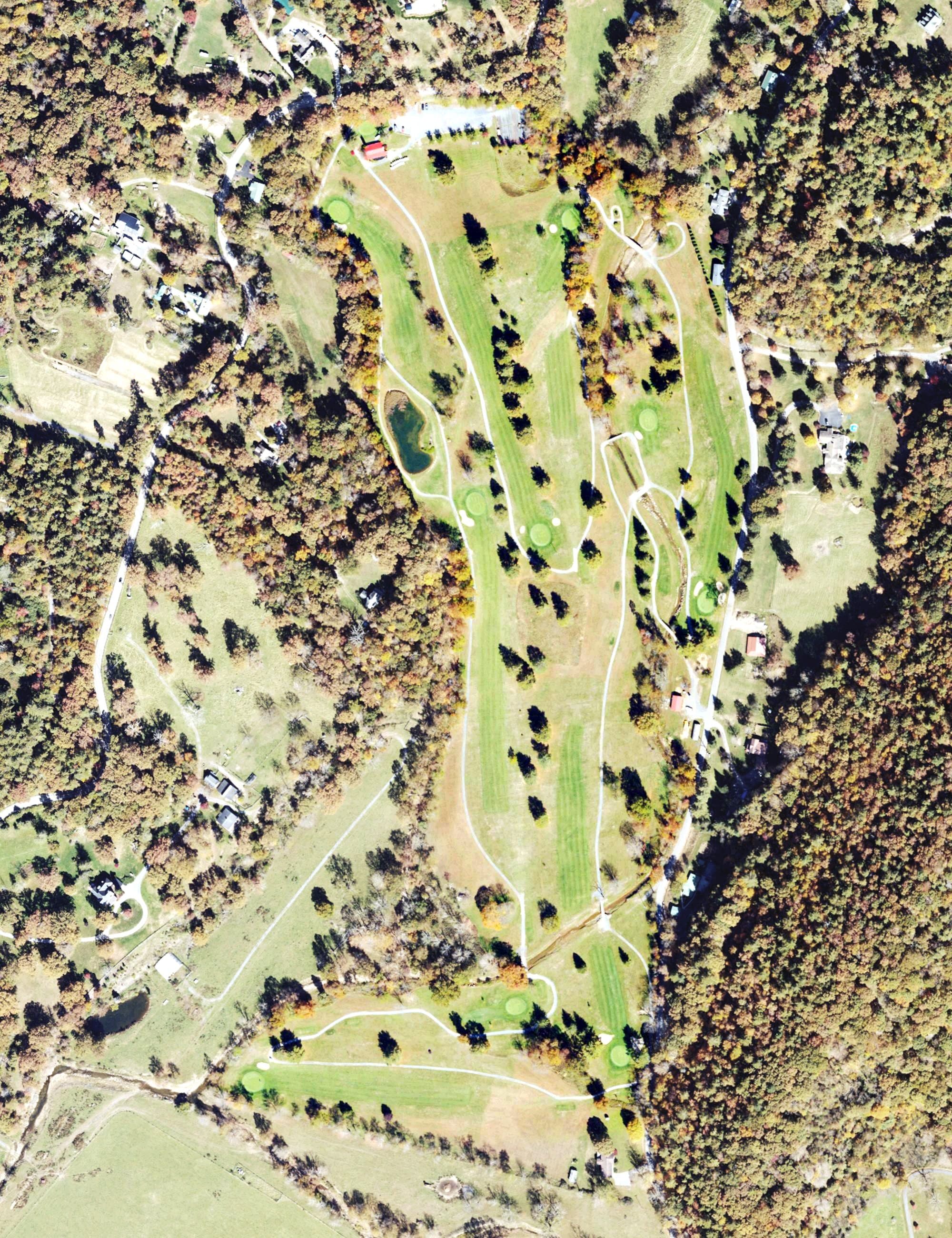 Aerial view of Valley View Country Club, WV, with its hole routing marked