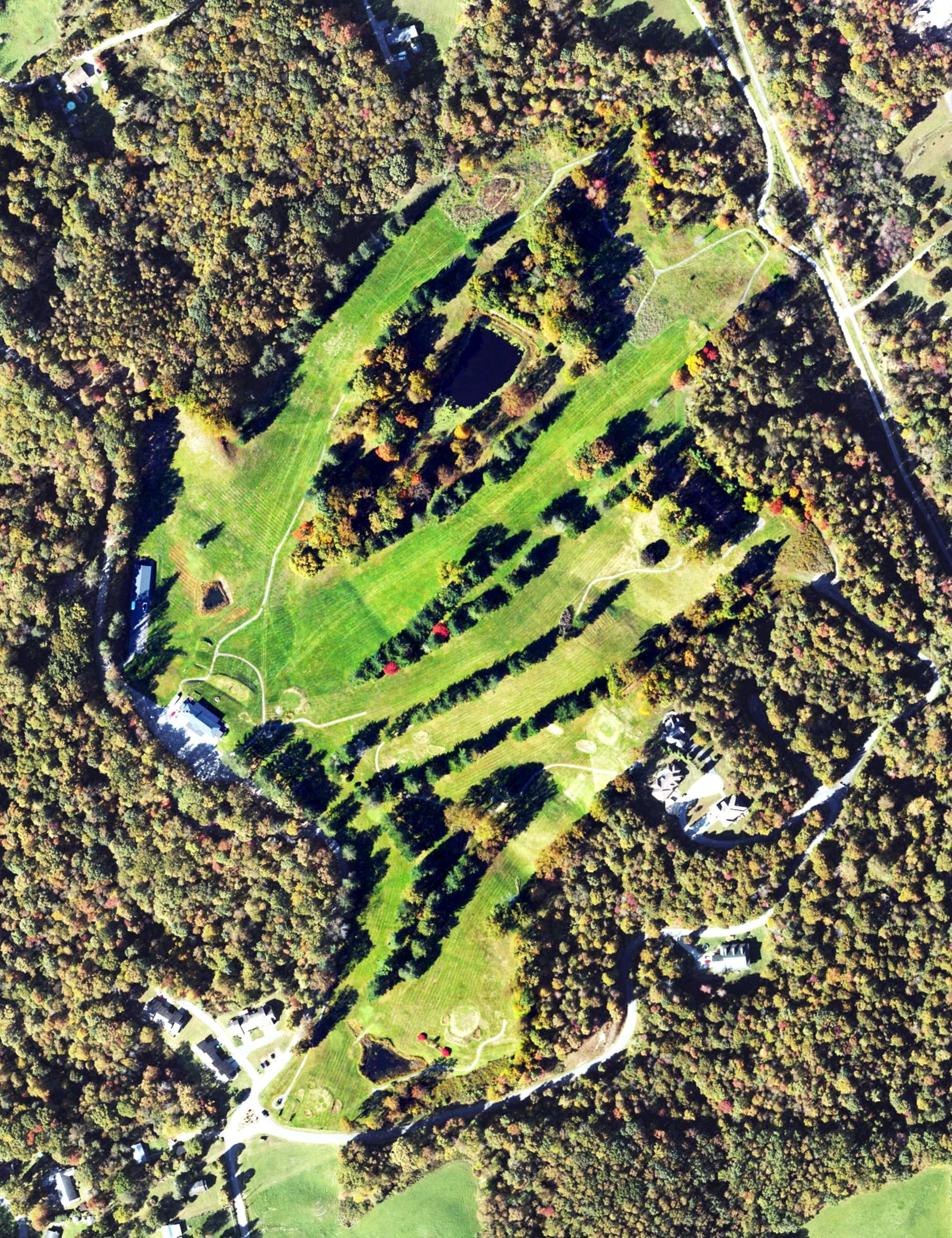 Aerial view of White Oak Country Club, WV, with its hole routing marked