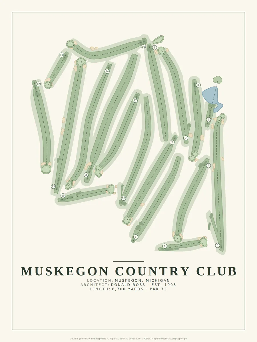 Muskegon Country Club golf course map poster print