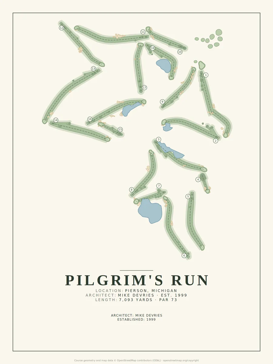 Pilgrim's Run Golf Course golf course map poster print