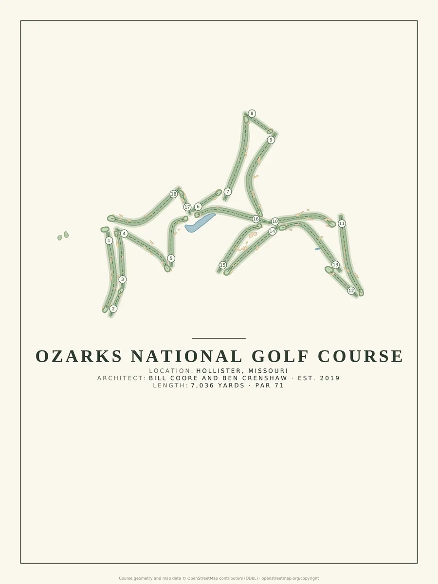 Ozarks National Golf Course golf course map poster print