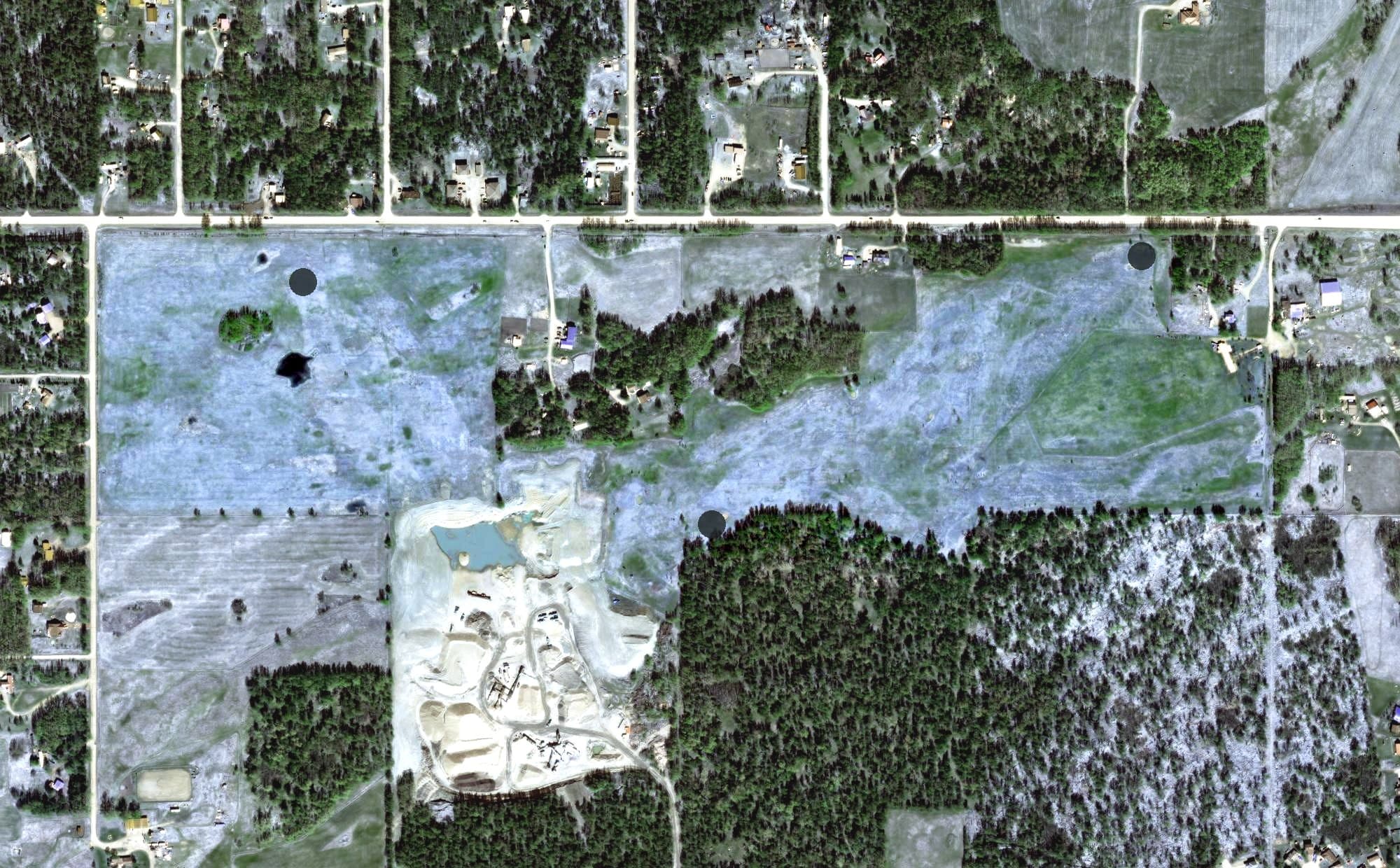 Aerial view of Fishhook Golf Course, AK, with its hole routing marked