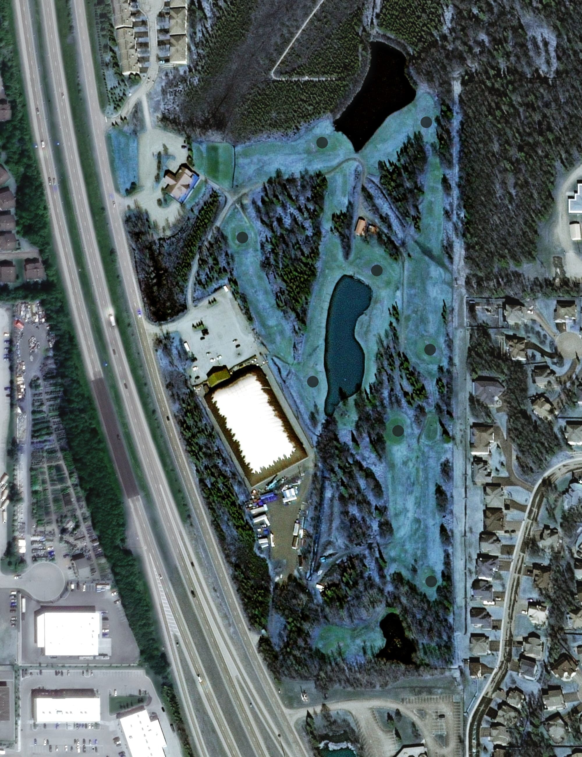 Aerial view of Fox Hollow, AK, with its hole routing marked