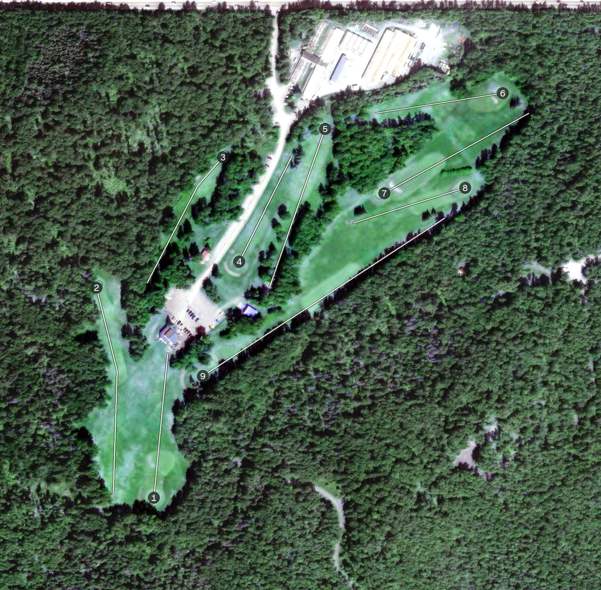 Aerial view of Russian Jack Golf Course, AK, with its hole routing marked