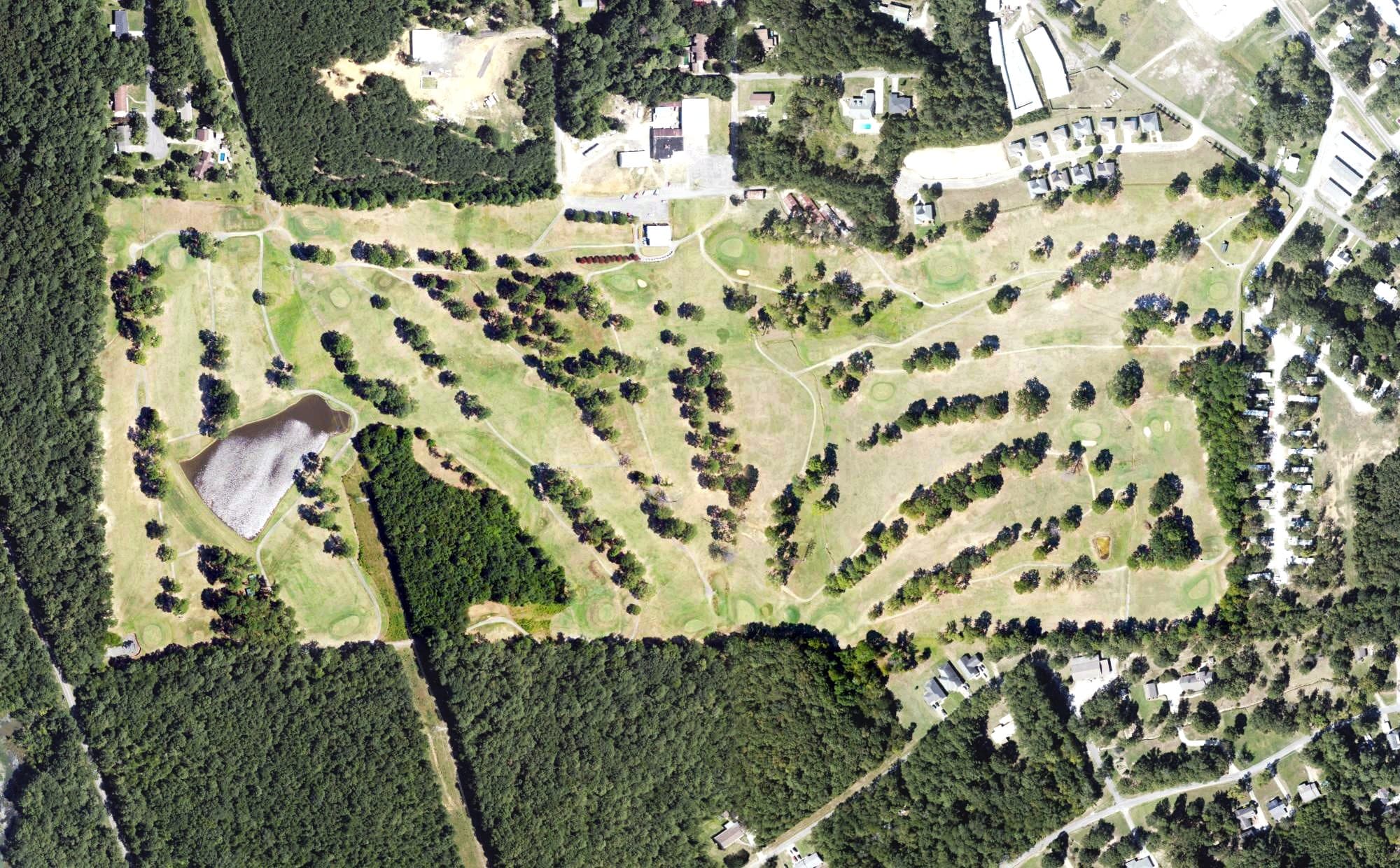 Aerial view of Briarmeade Golf Club, AL, with its hole routing marked