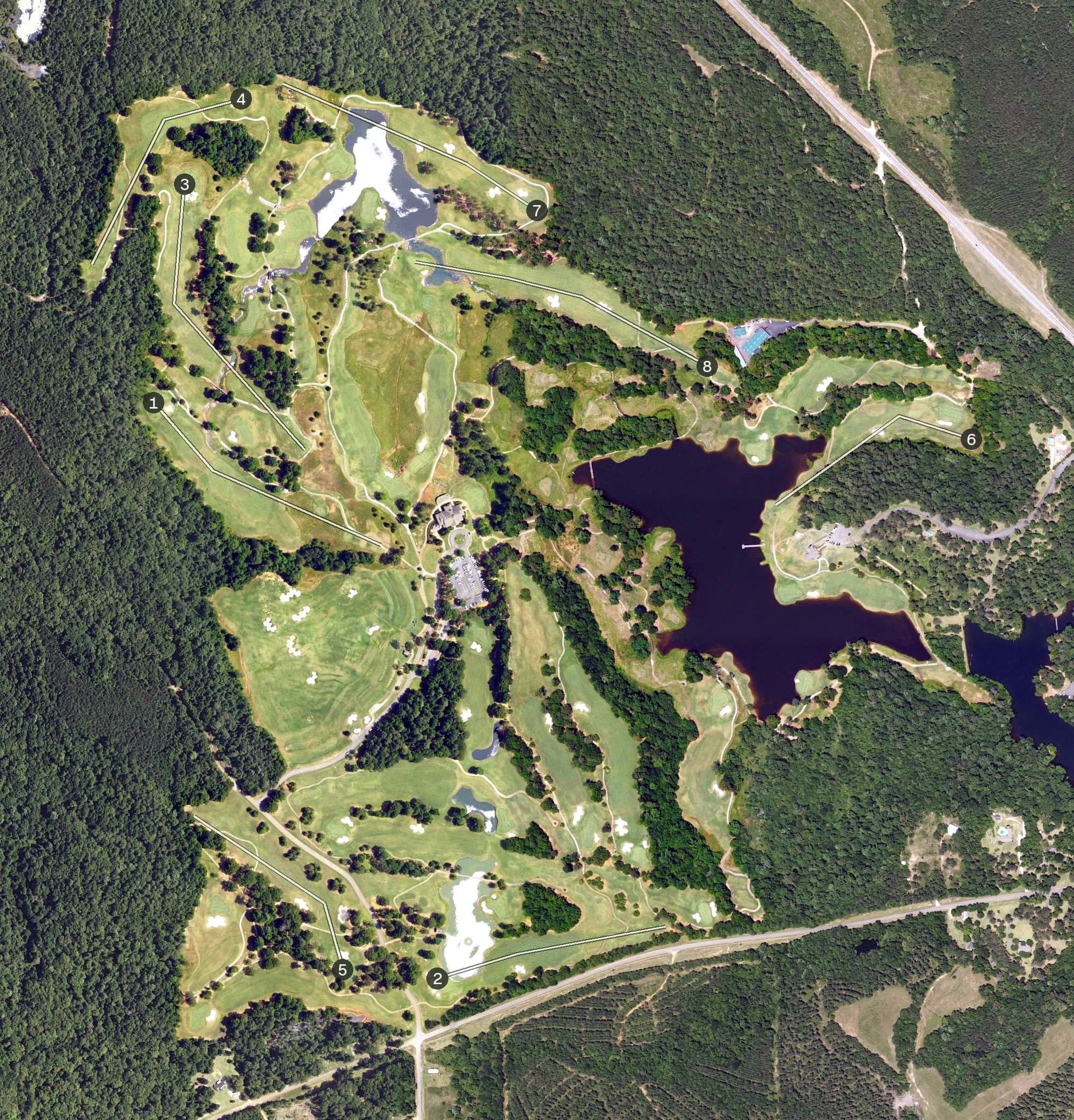 Aerial view of Cambrian Ridge, AL, with its hole routing marked
